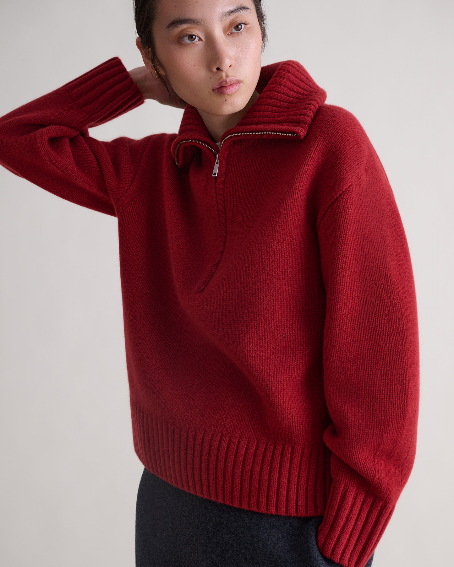 Women's Wool 1/4 Zip Jumper - Russet
