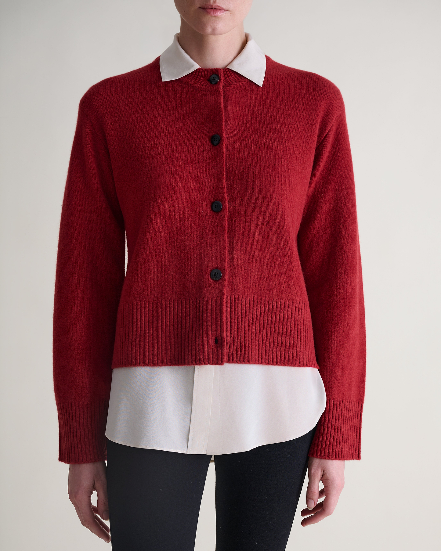 Women's Wool Crew Neck Cardigan - Russet