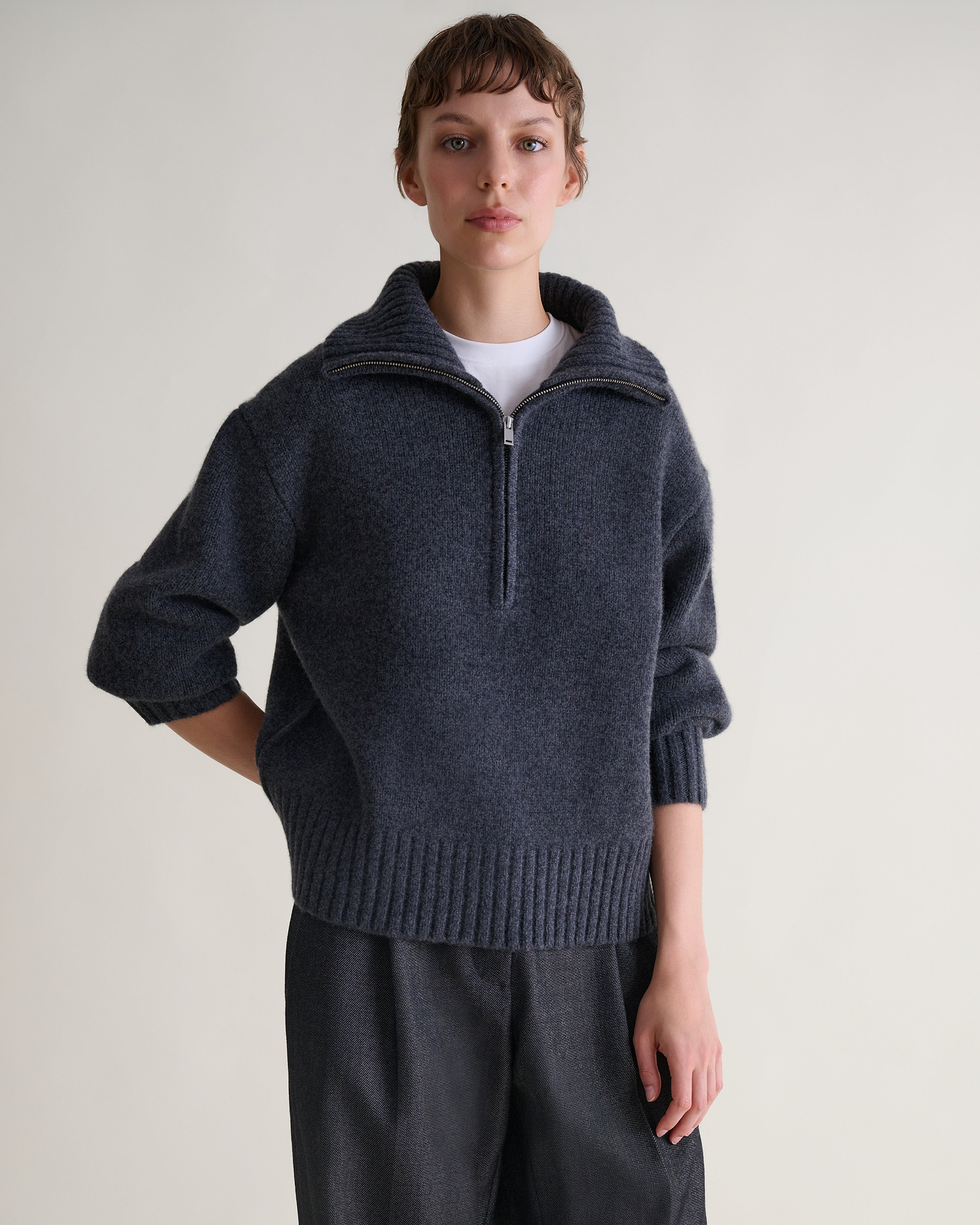 Women's Wool 1/4 Zip Jumper - Charcoal