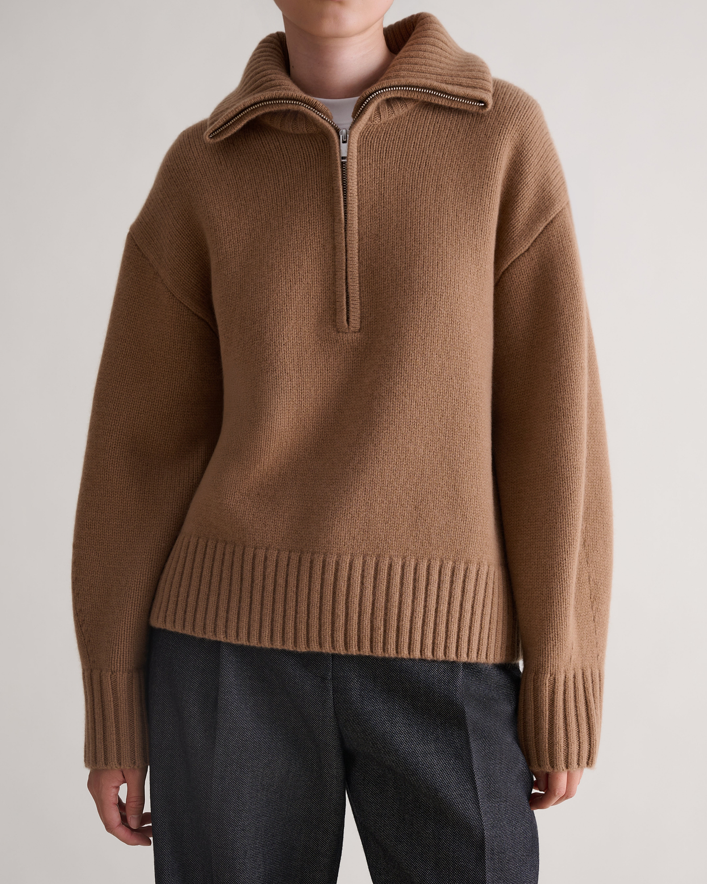 Women's Wool 1/4 Zip Jumper - Deep Camel
