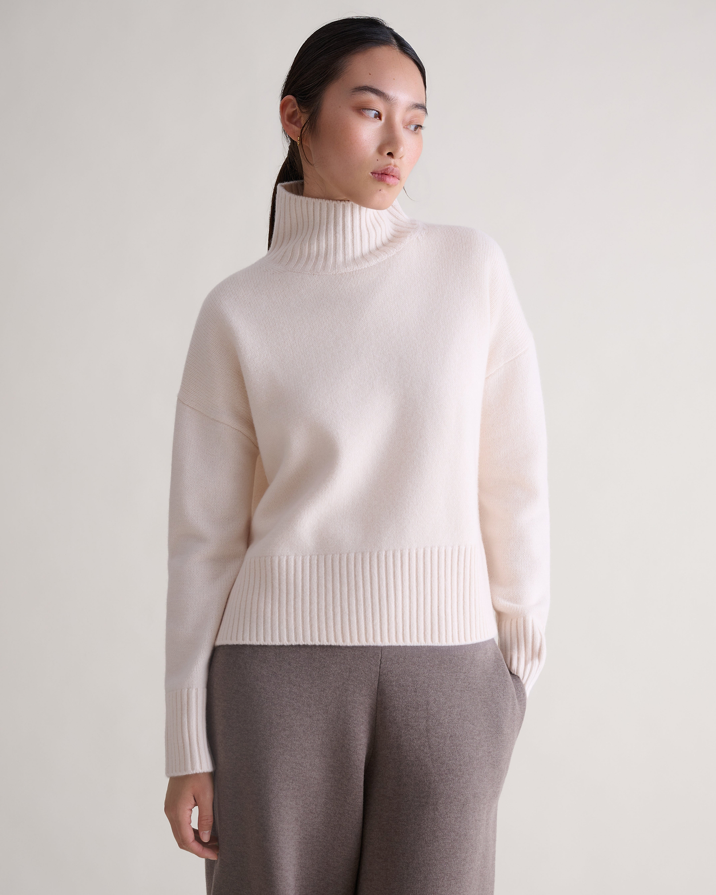 Women's Wool High Neck Jumper - Buttermilk