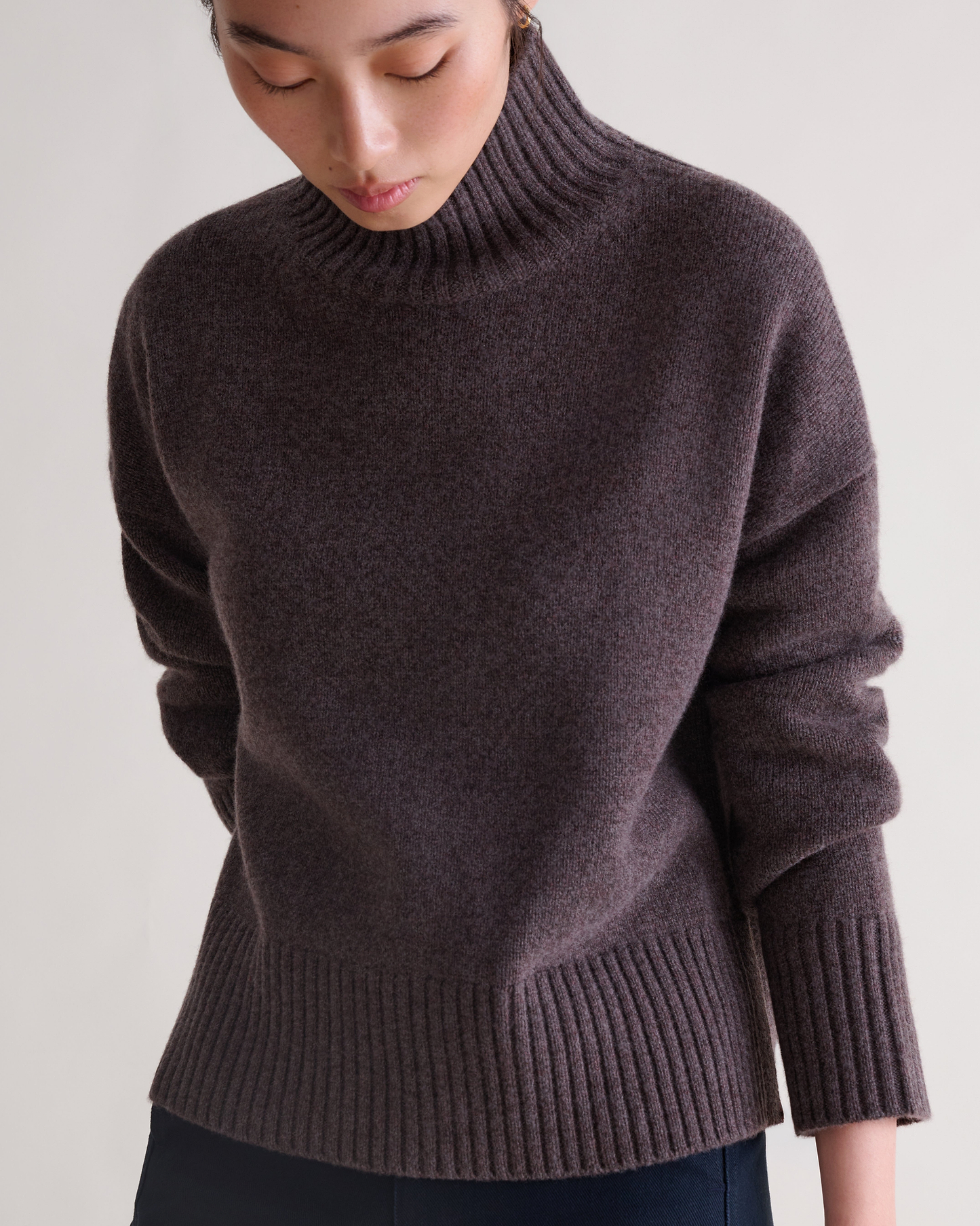 Women's Wool High Neck Jumper - Chocolate