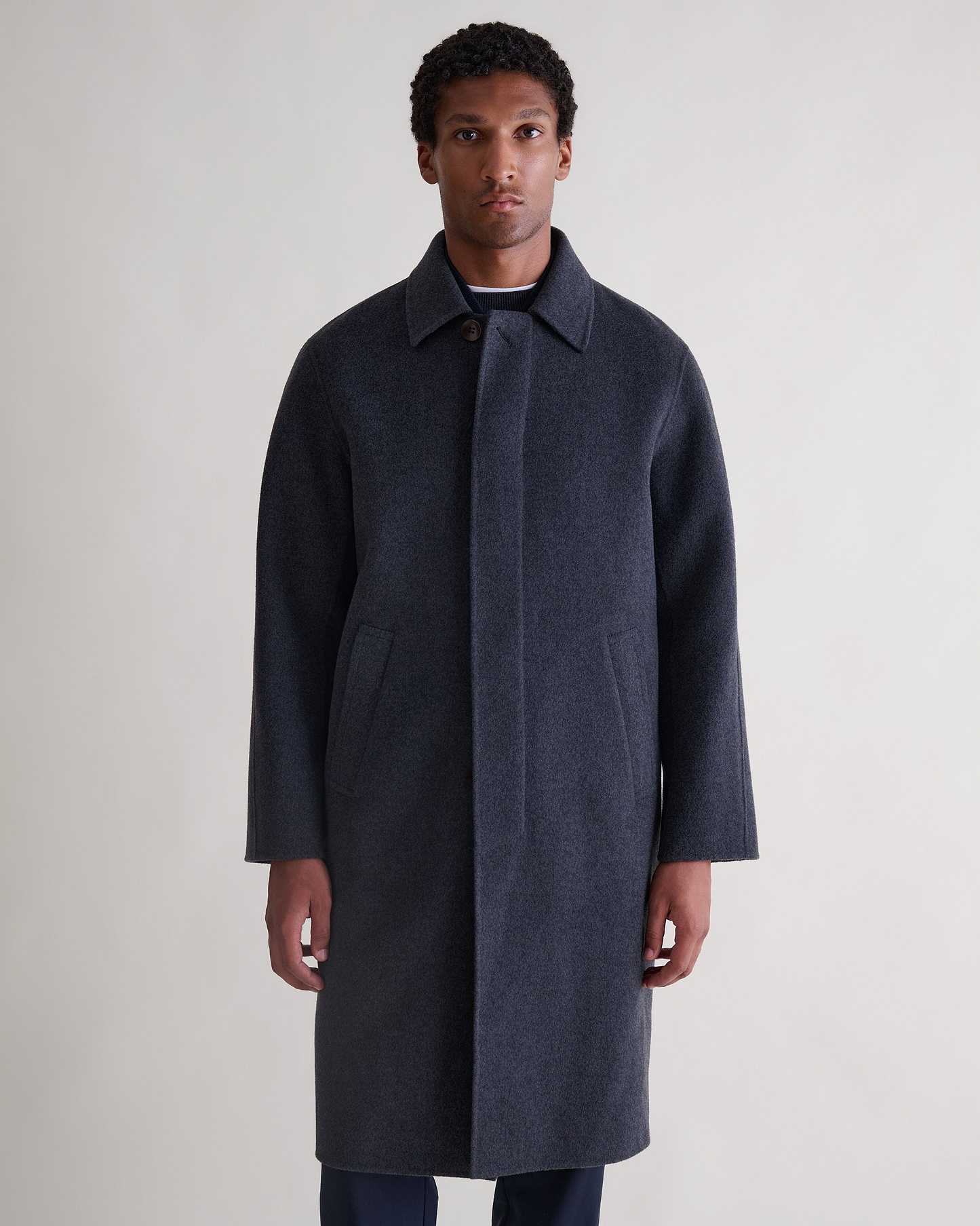 Men's Cashmere Wool Double Faced Wool Car Coat - Charcoal