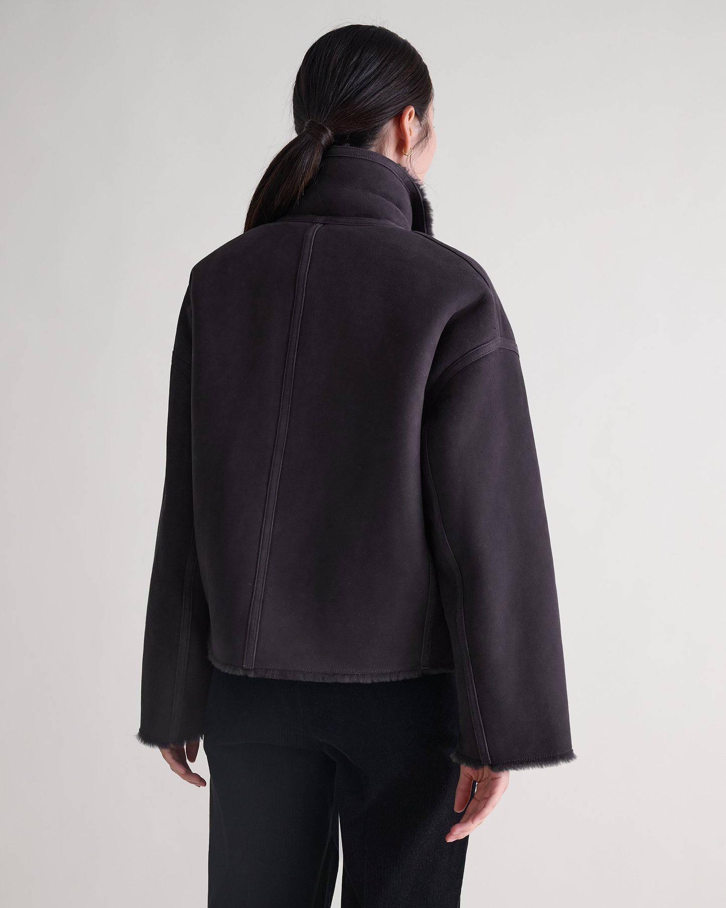 Women's Reversible Shearling Funnel Neck Jacket - Espresso
