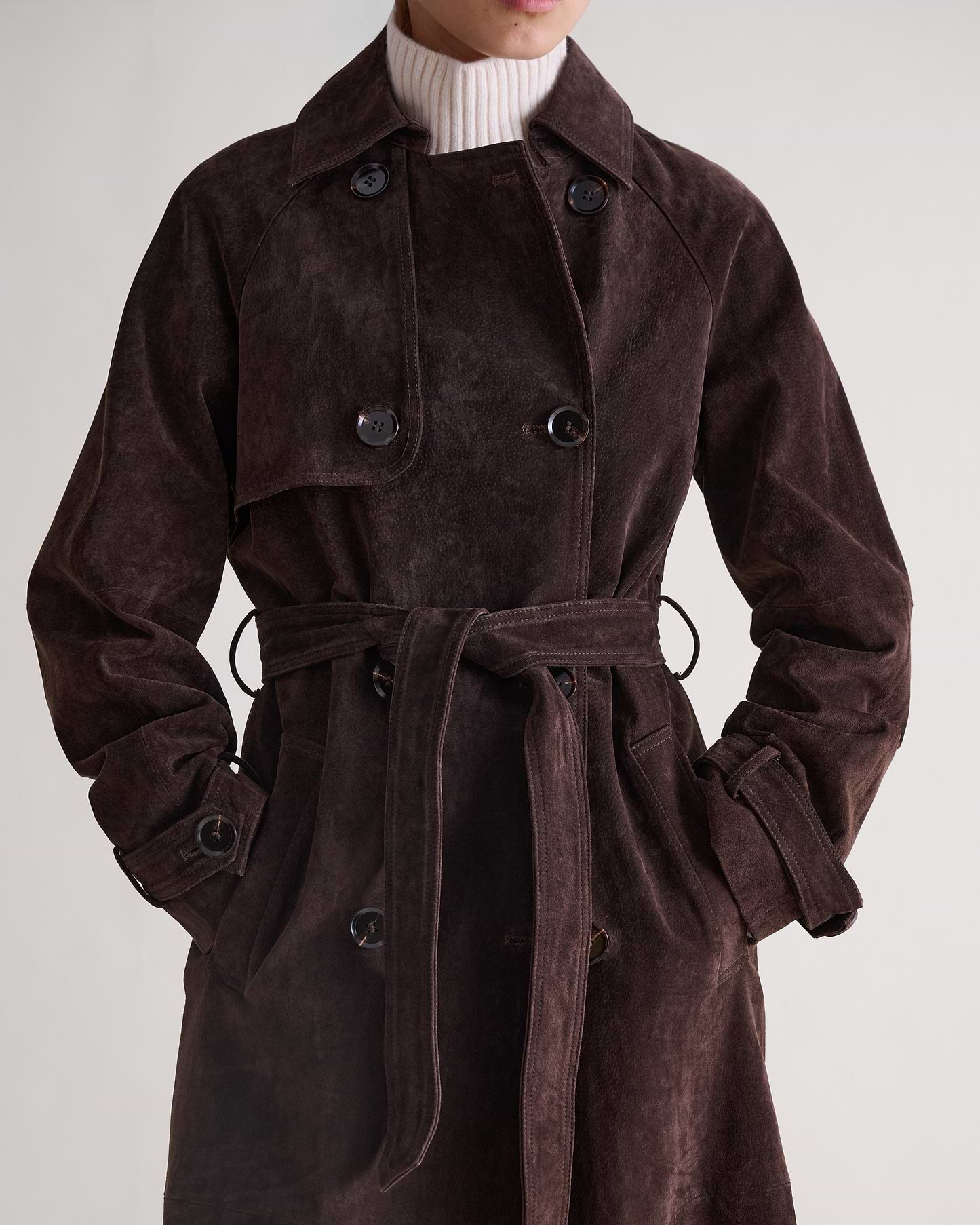 Suede Trench Coat - Chocolate