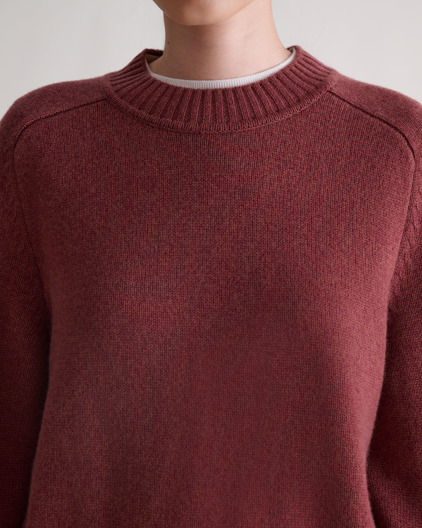 Women's Cashmere Merino Saddle Sleeve Crew Neck Jumper - Deep Clay