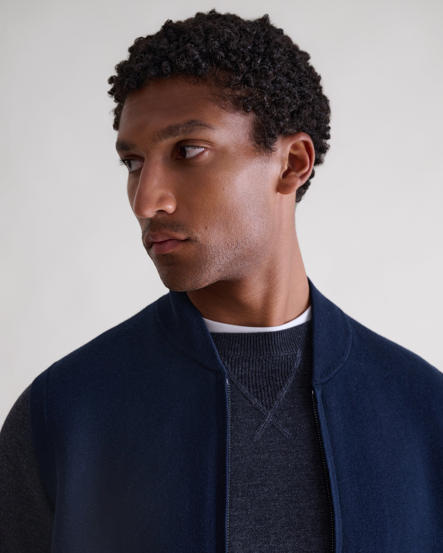 Men's Merino Cotton Zip Gilet - Mood Indigo/Walnut