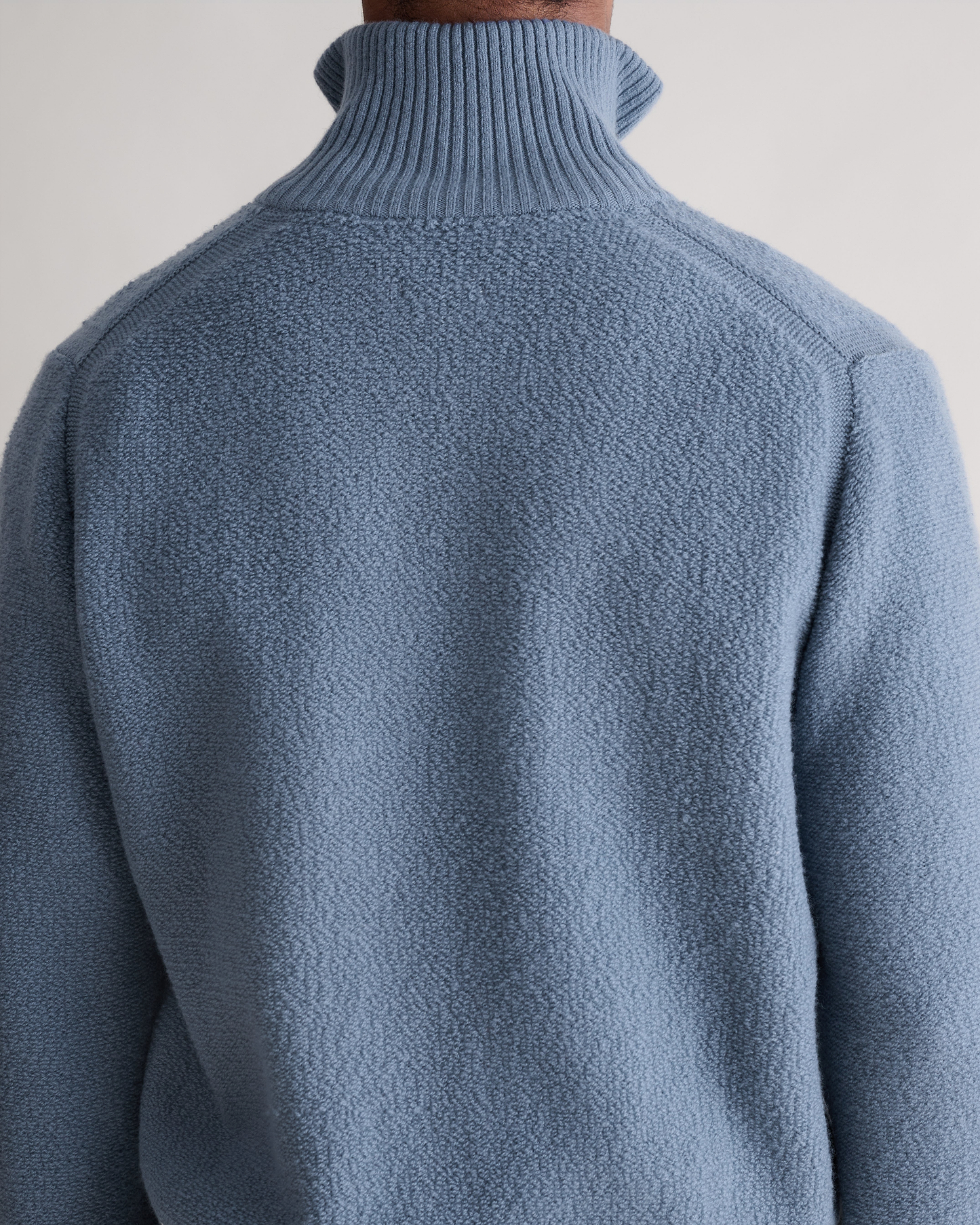 Merino Wool Loop Knit 1/4 Zip Jumper - Steel Blue