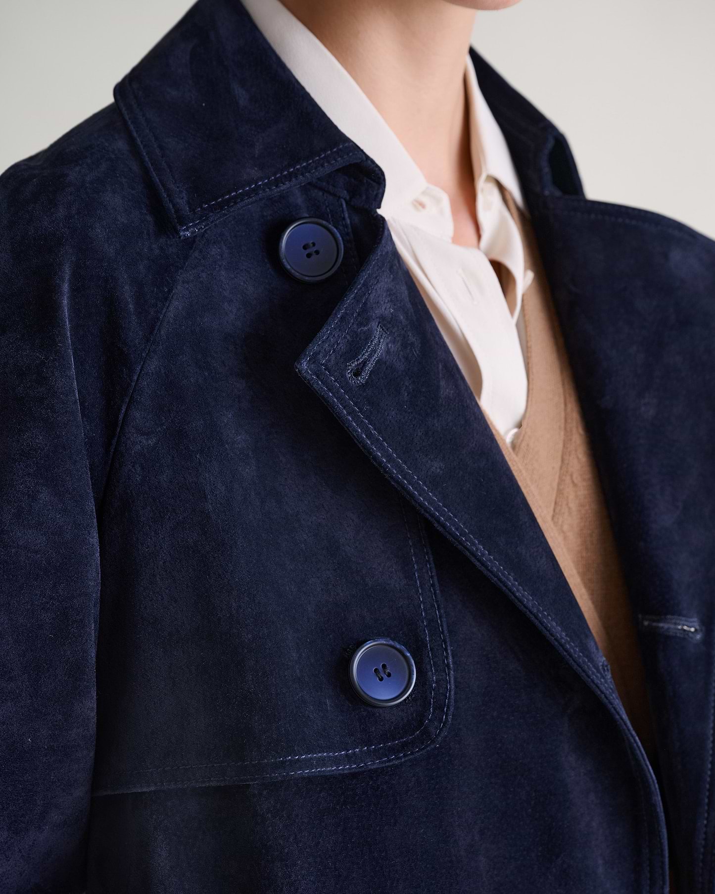 Suede Trench Coat - Navy