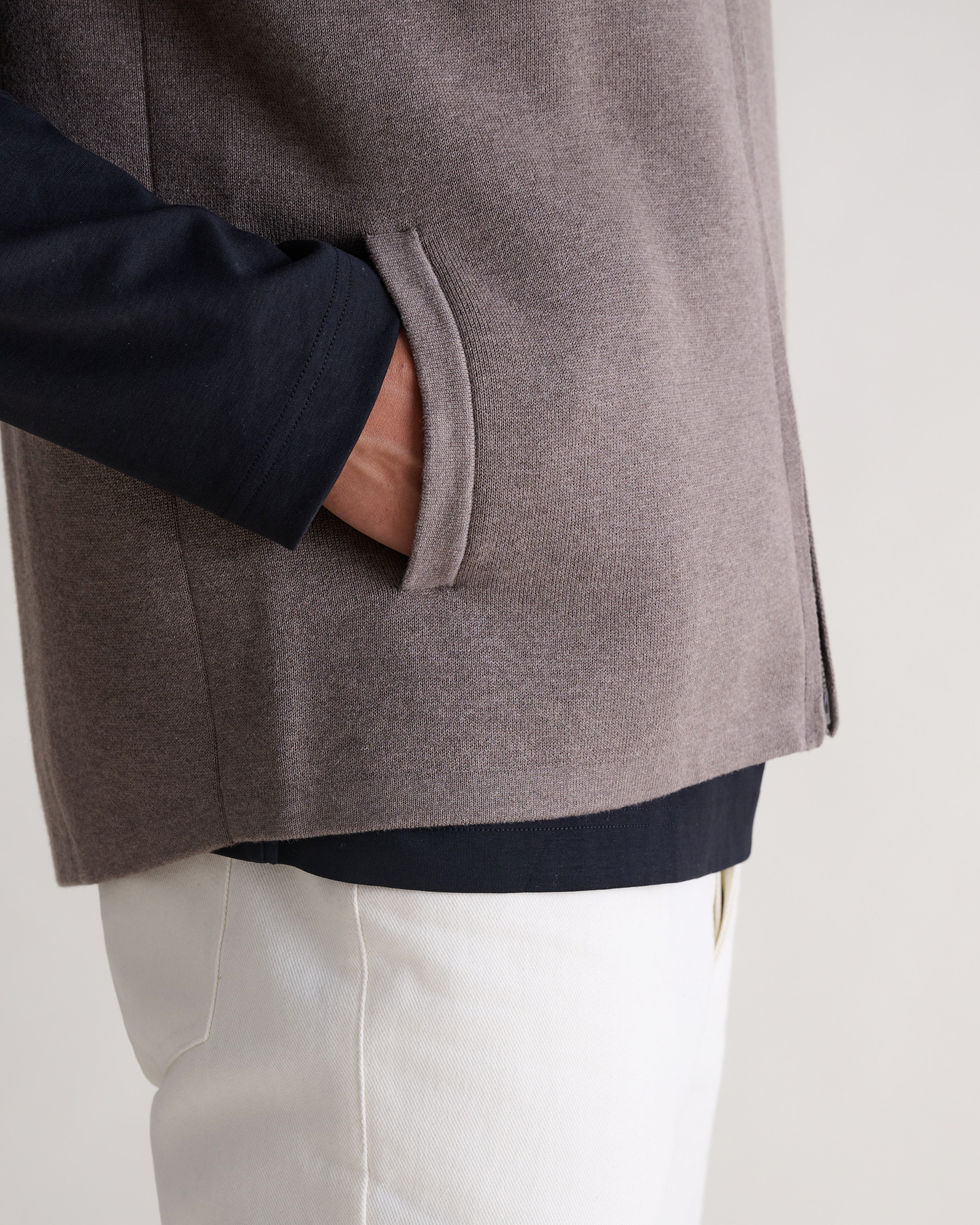 Men's Merino Cotton Zip Gilet - Mole/Walnut