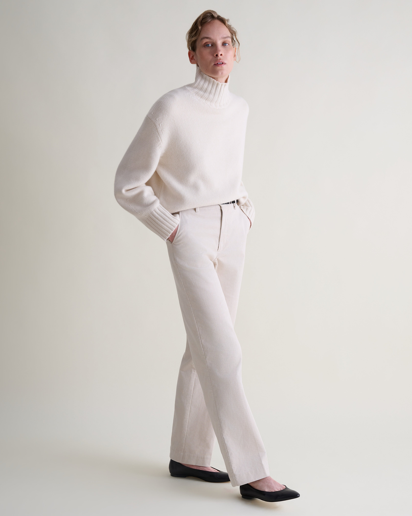 Women's Corduroy Wide Leg Trouser - Bone