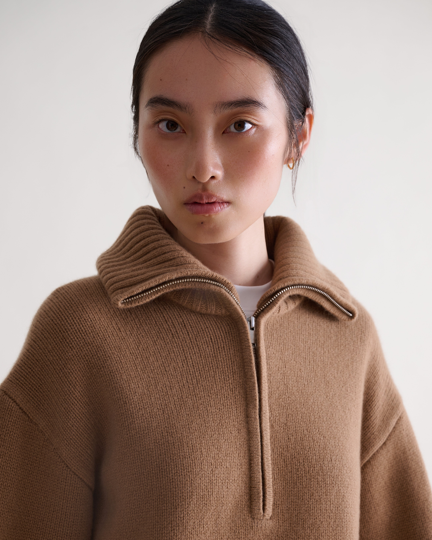 Women's Wool 1/4 Zip Jumper - Deep Camel