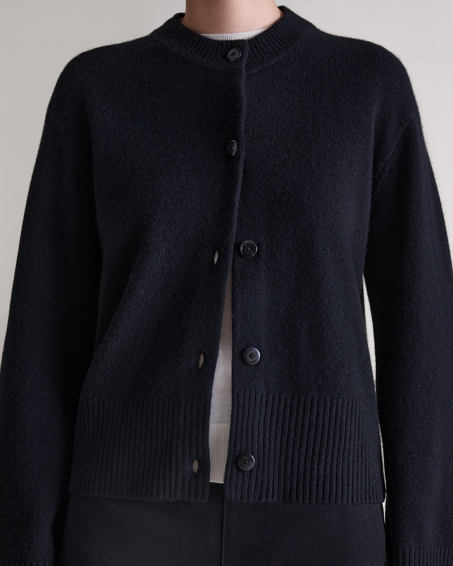 Women's Wool Crew Neck Cardigan - Black