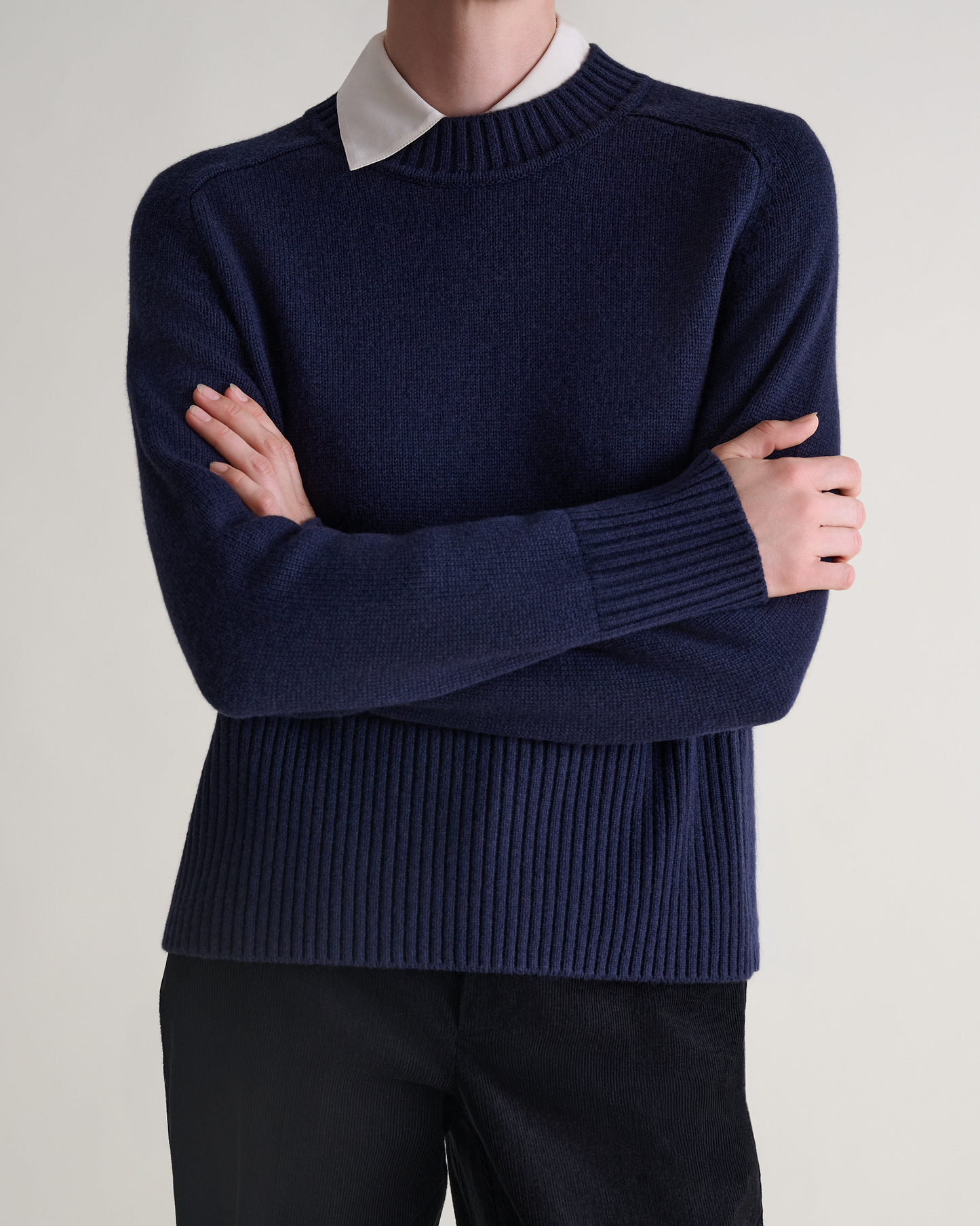 Women's Cashmere Merino Saddle Sleeve Crew Neck Jumper - Mood Indigo