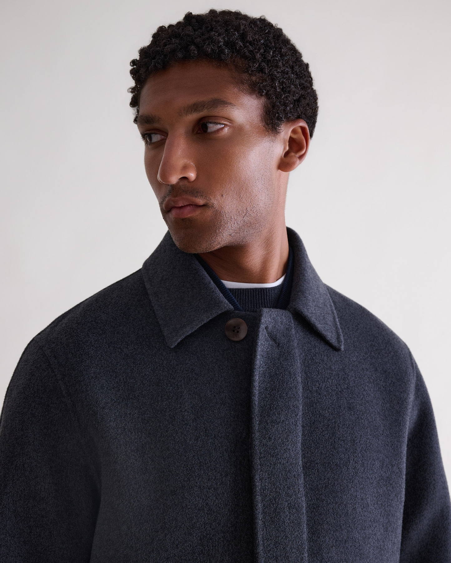 Men's Cashmere Wool Double Faced Wool Car Coat - Charcoal