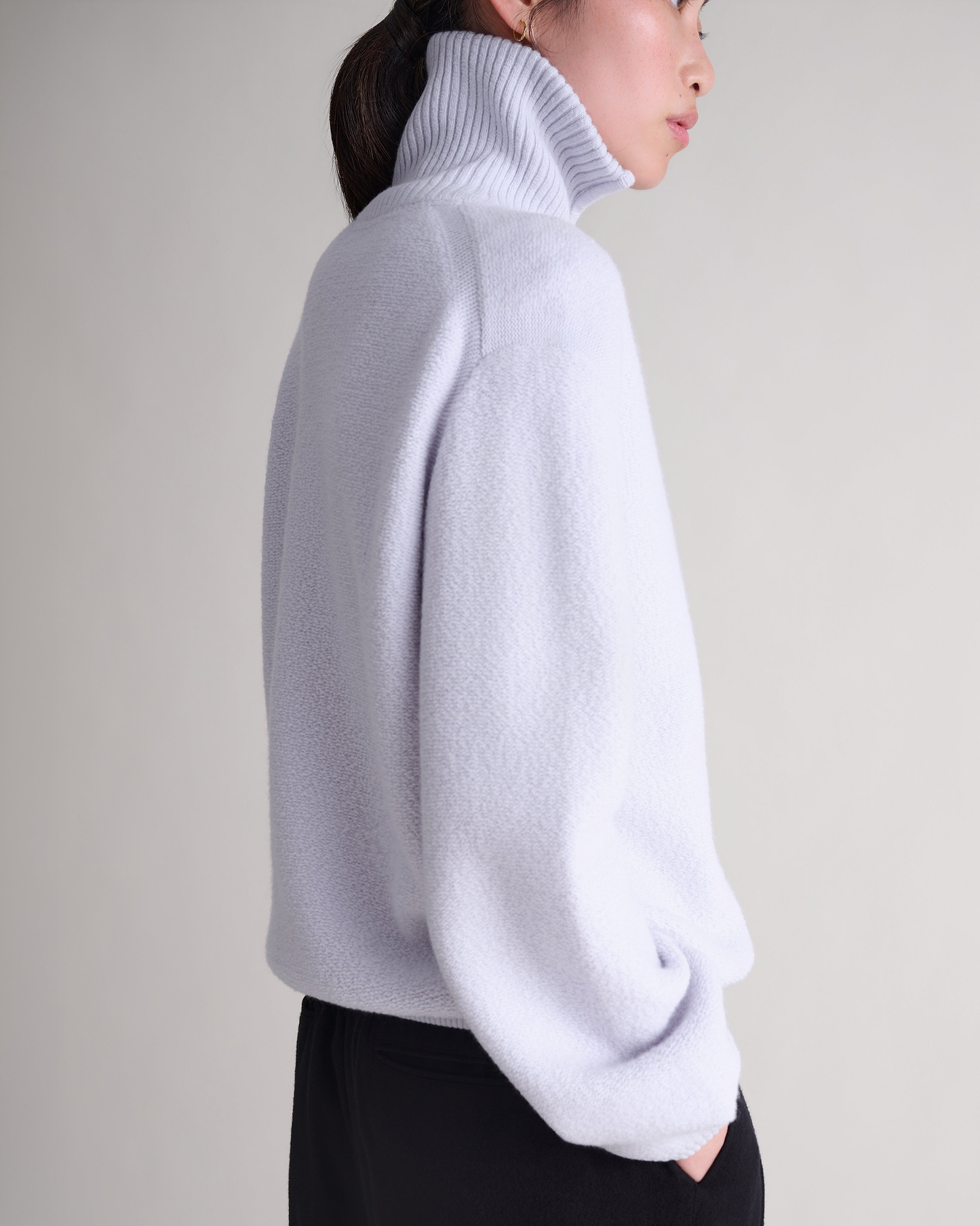 Women's Merino Wool Loop Knit Funnel Neck Jumper - Ice Blue