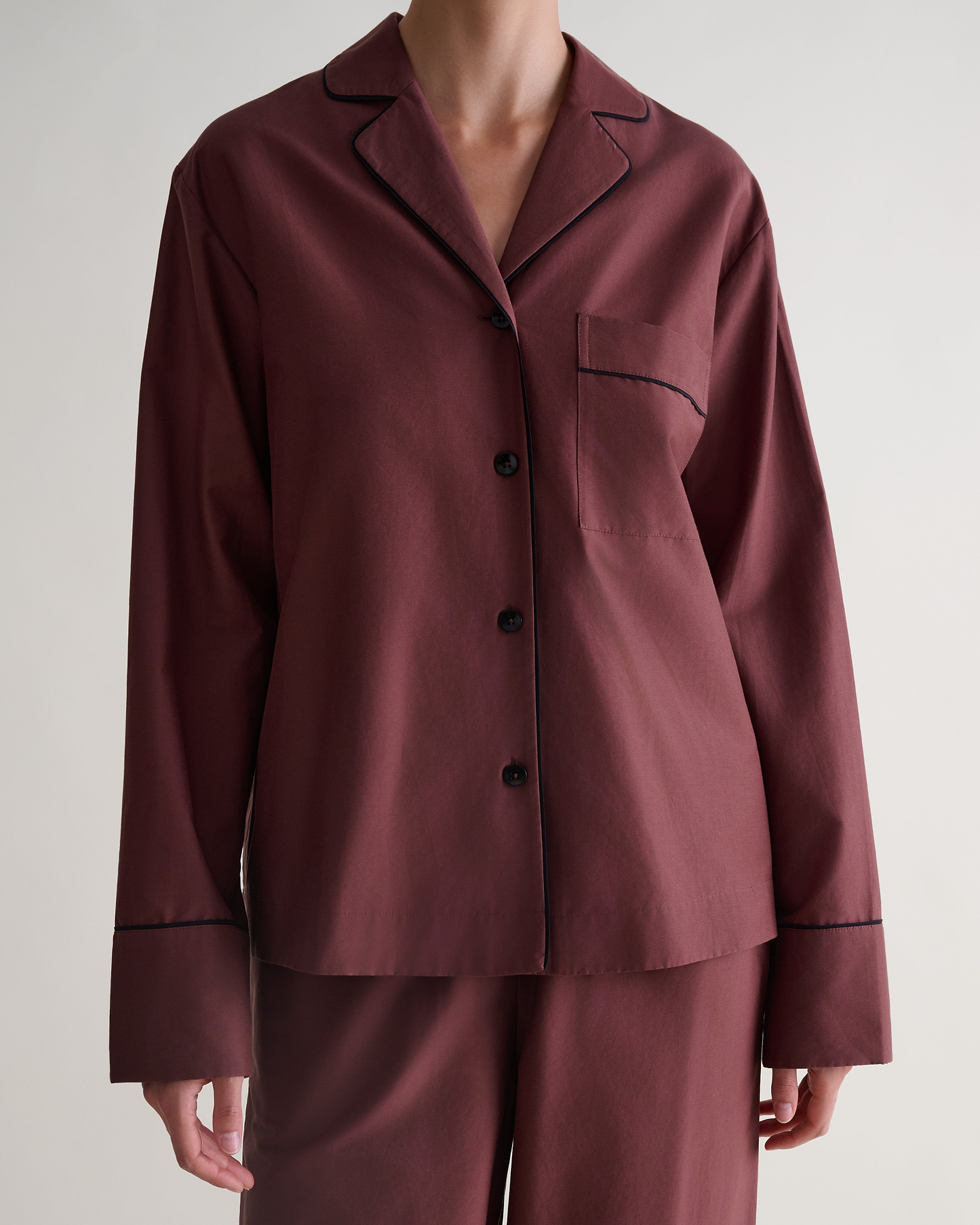 Women's Silk Cotton Pyjama Set - Umber/Black