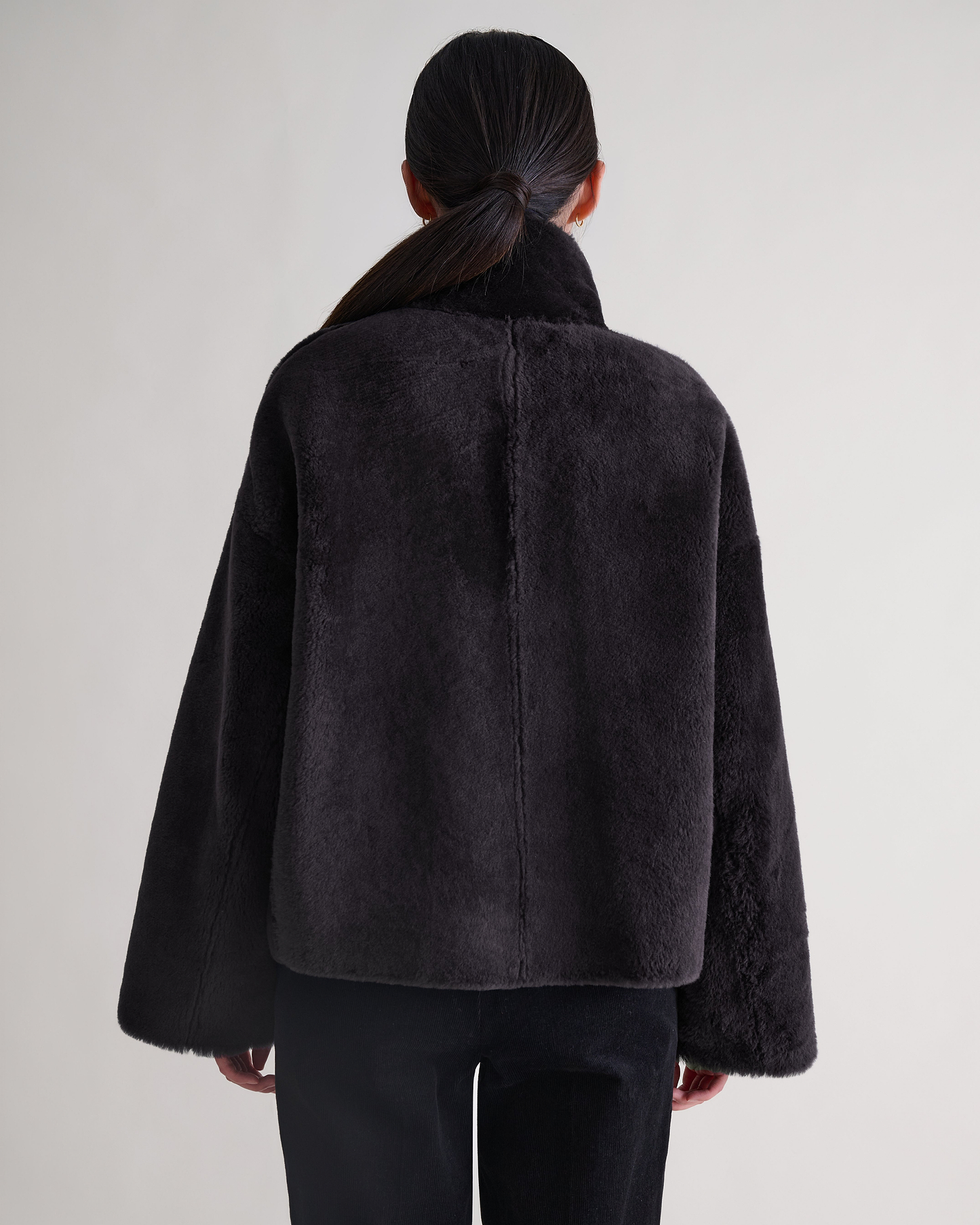 Women's Reversible Shearling Funnel Neck Jacket - Espresso