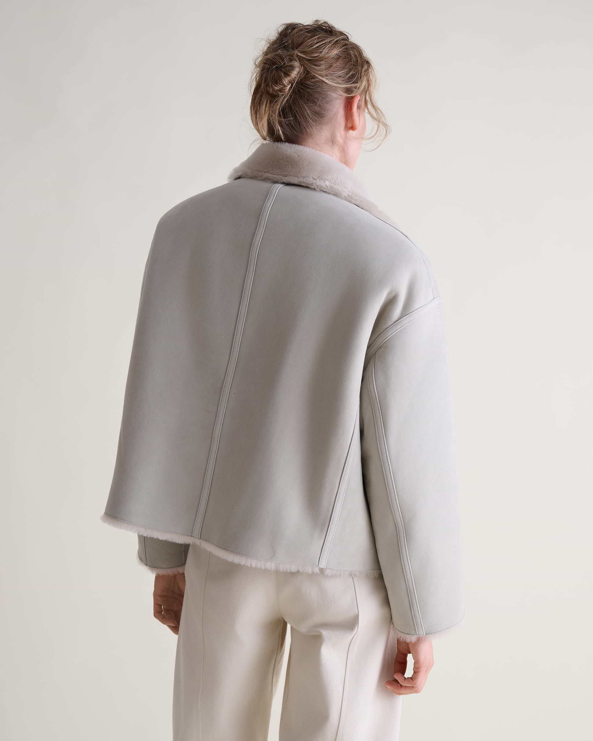Women's Reversible Shearling Funnel Neck Jacket - Bone