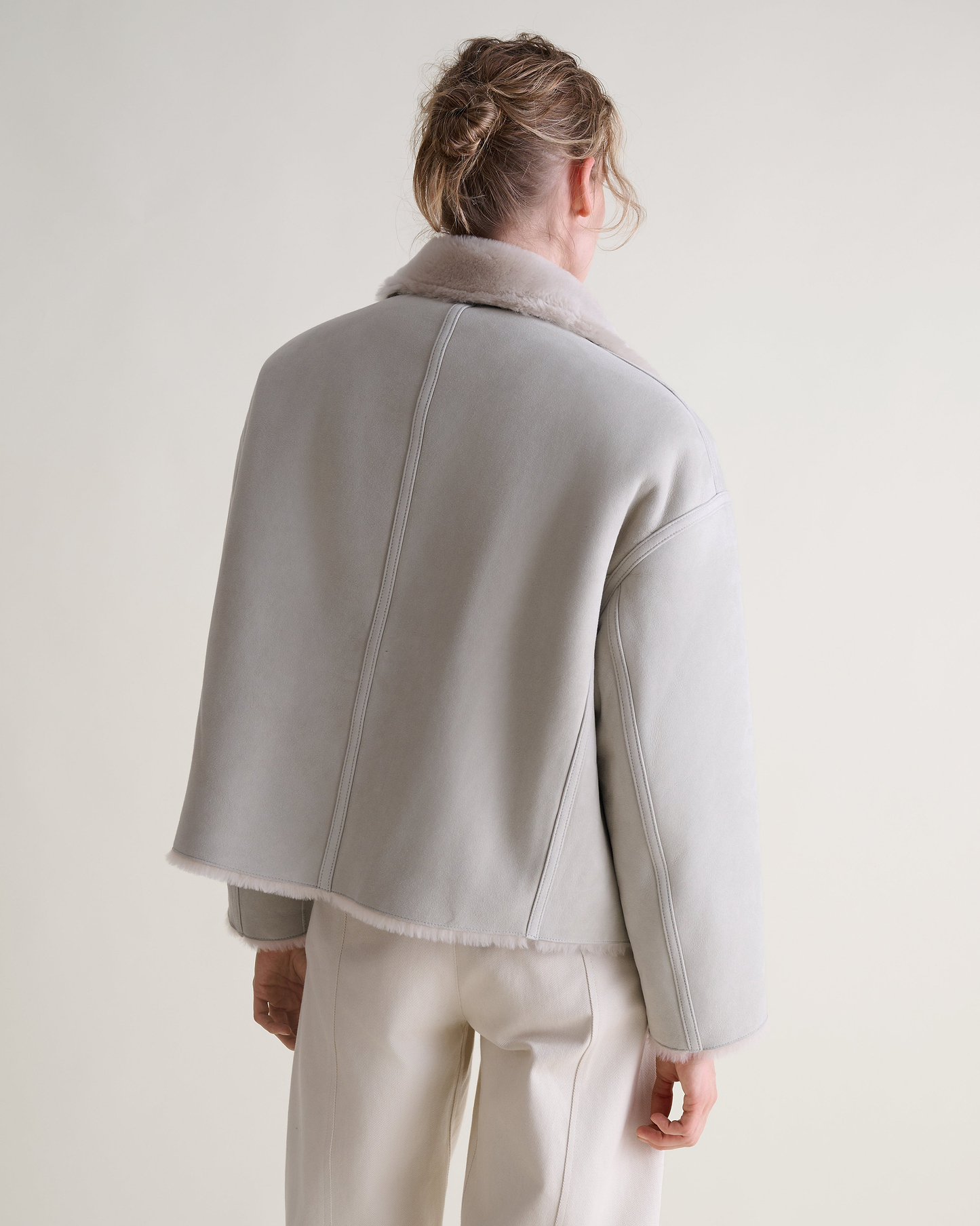 Women's Reversible Shearling Funnel Neck Jacket - Bone