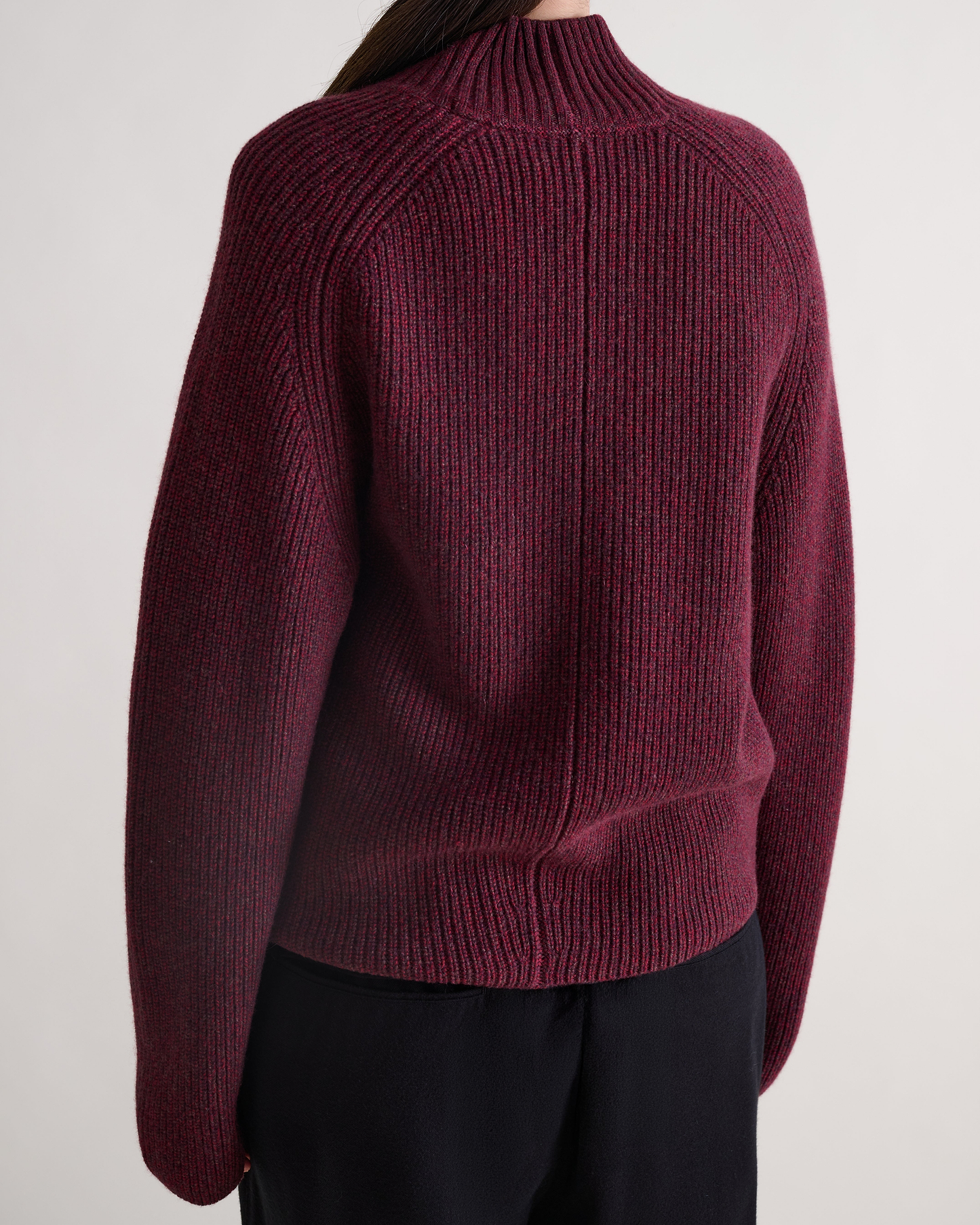 Women's Cashmere Merino Ribbed High Neck Jumper - Oxblood Moulinee