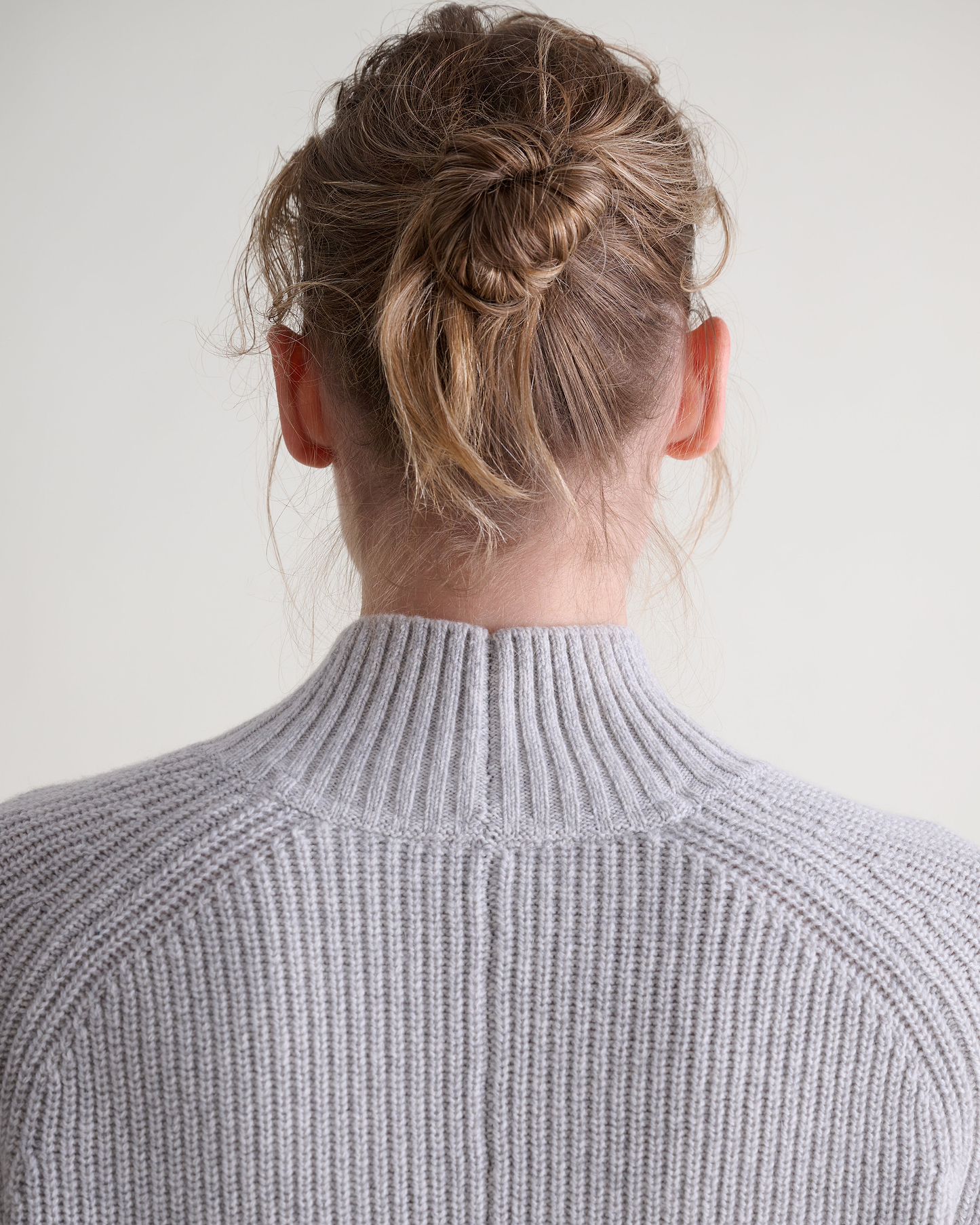 Women's Cashmere Merino Ribbed High Neck Jumper - Travertine Moulinee