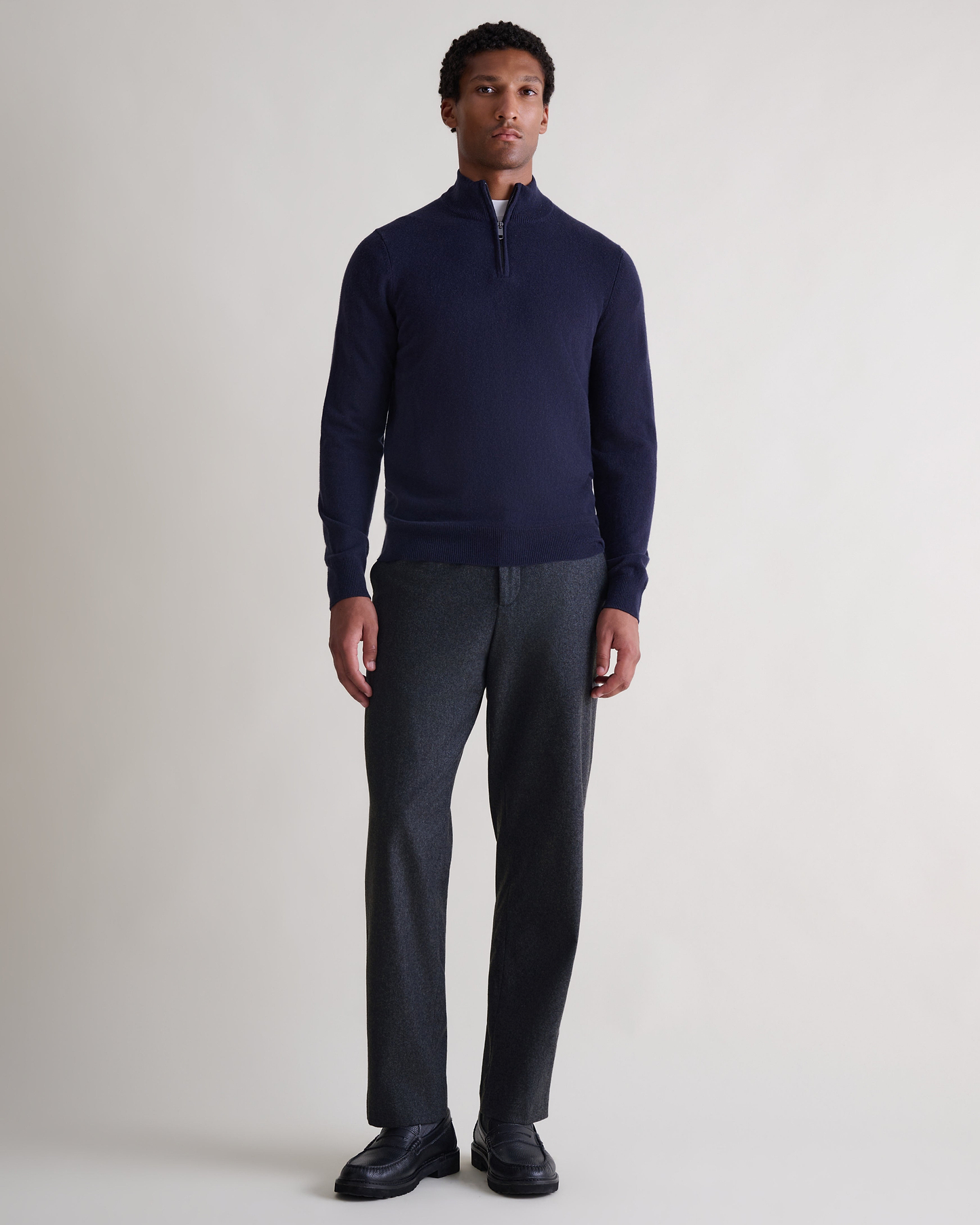 Men's Finest Cashmere 1/4 Zip Jumper - Mood Indigo