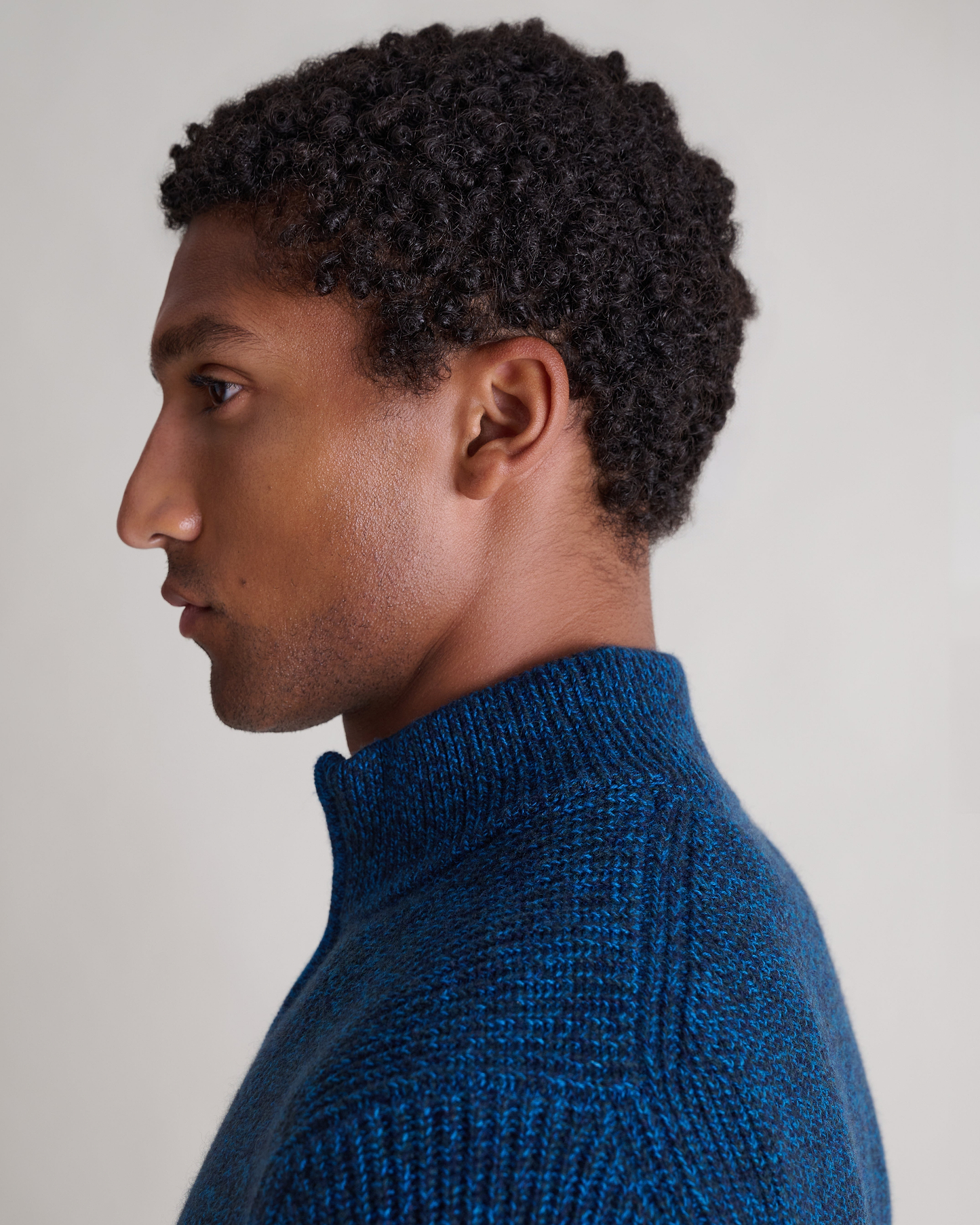Men's Cashmere Merino Fishermans Rib 1/4 Zip Jumper - Mood Indigo Moulinee