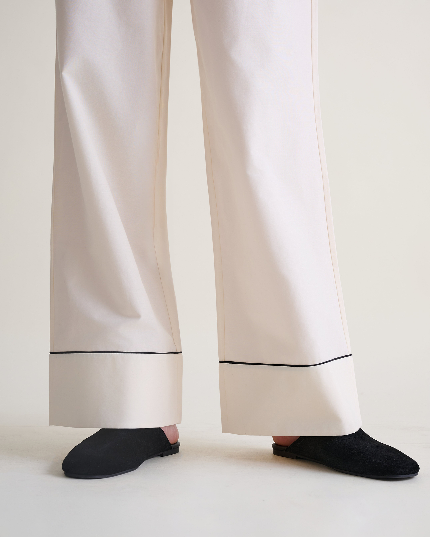 Women's Silk Cotton Pyjama Set - Buttermilk/Black