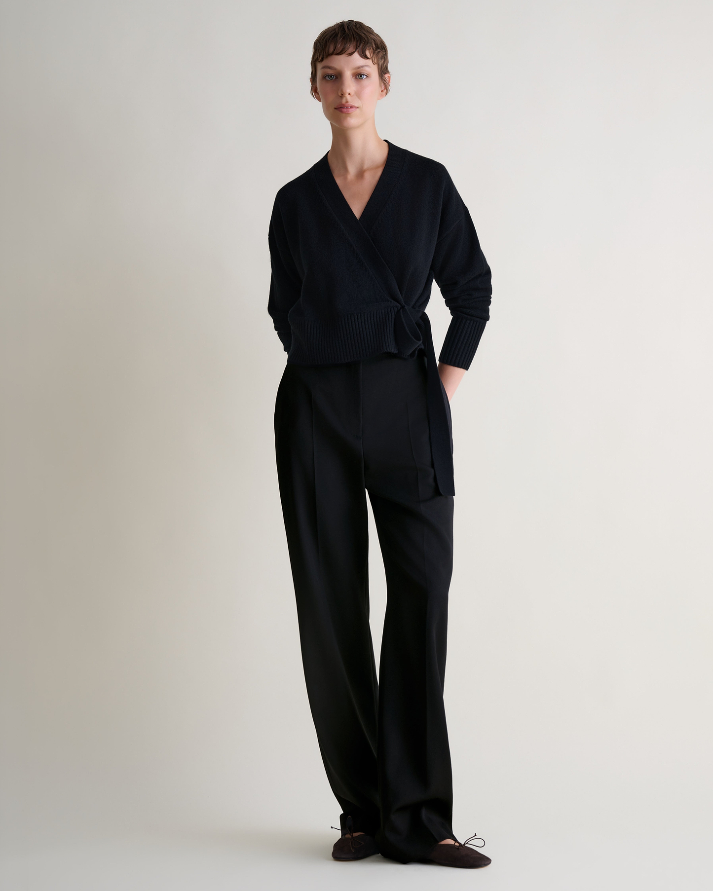 Women's Cashmere Merino Wrap Jumper - Black