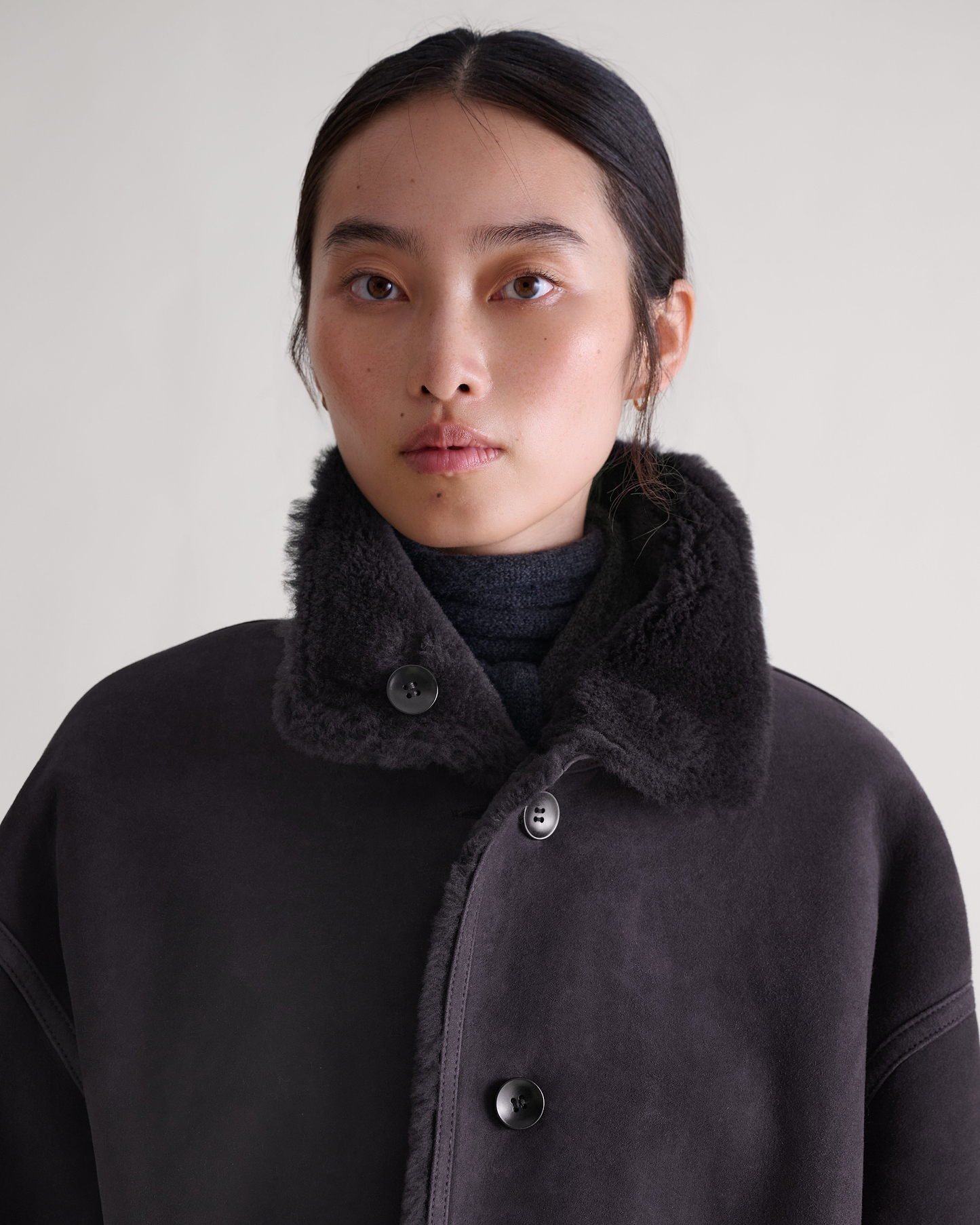 Women's Reversible Shearling Funnel Neck Jacket - Espresso