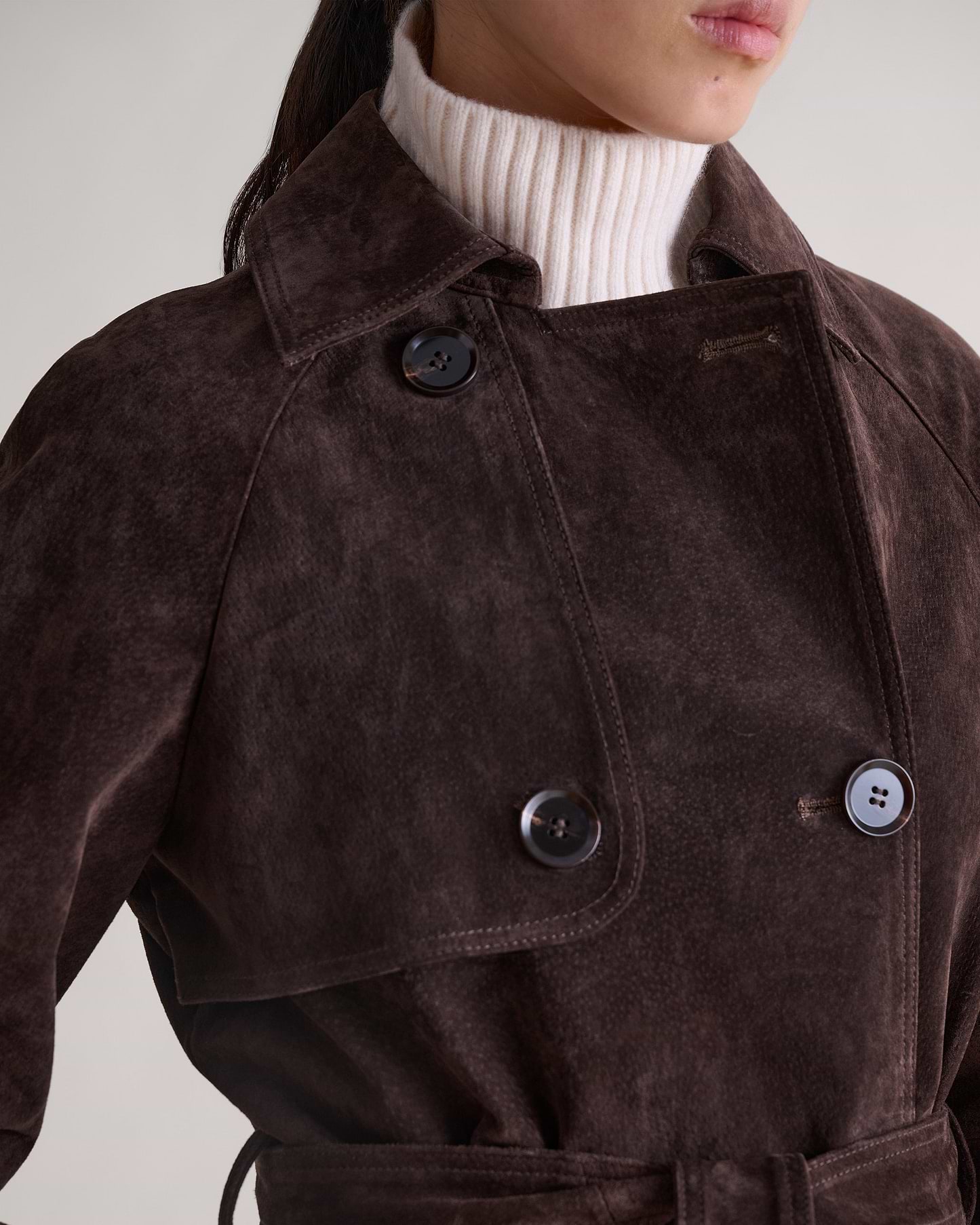 Suede Trench Coat - Chocolate