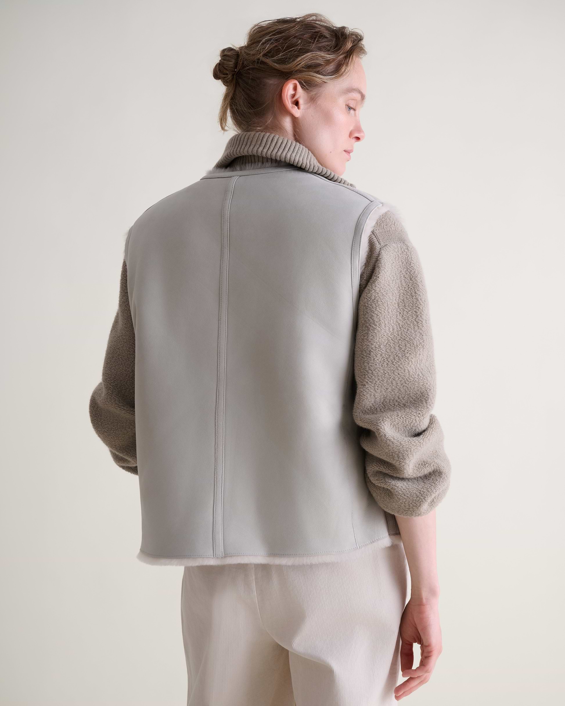 Women's Reversible Shearling Buttoned Gilet - Bone