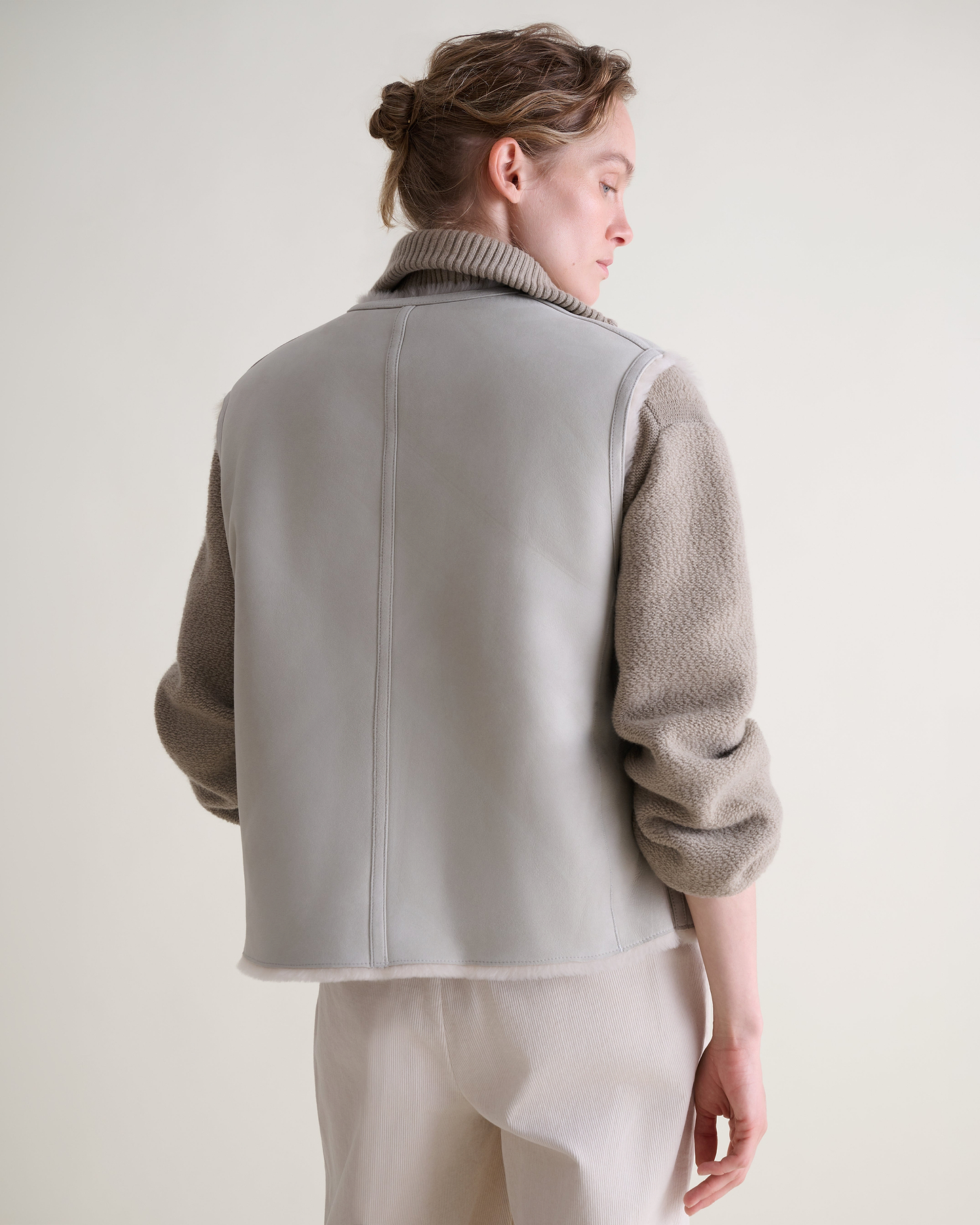 Women's Reversible Shearling Buttoned Gilet - Bone