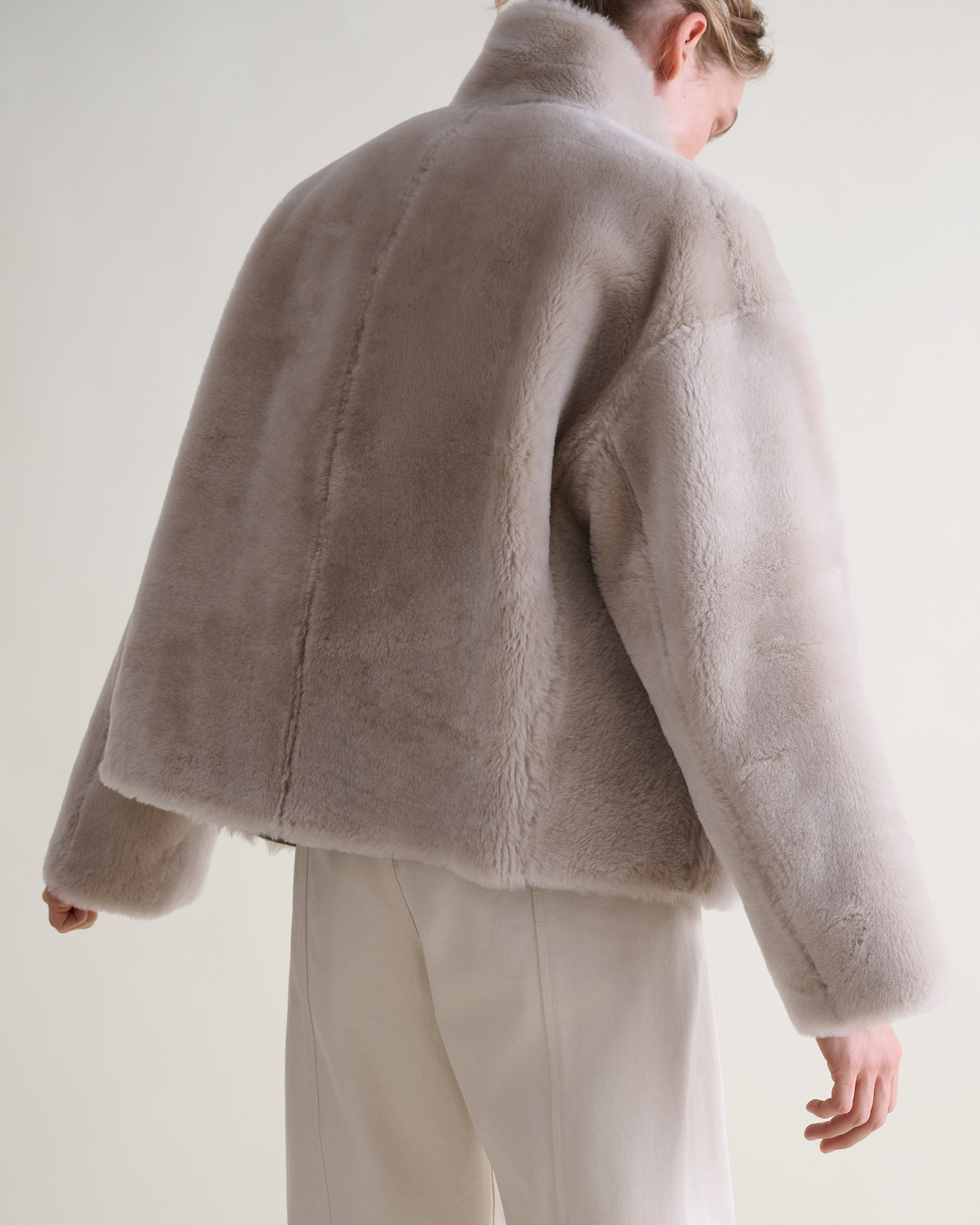 Women's Reversible Shearling Funnel Neck Jacket - Bone