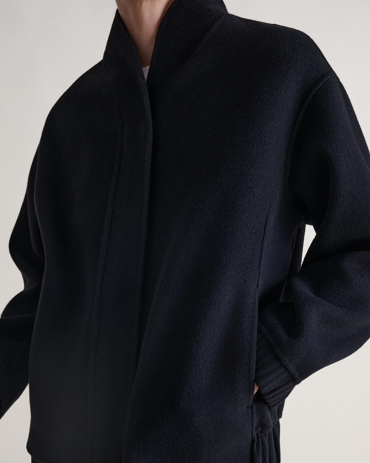 Women's Cashmere Wool Double Faced Bomber Jacket - Black