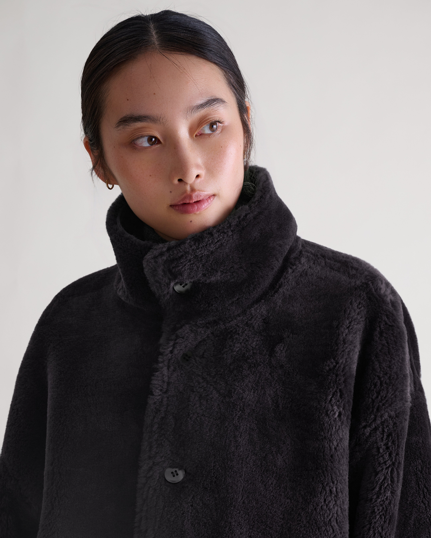 Women's Reversible Shearling Funnel Neck Jacket - Espresso