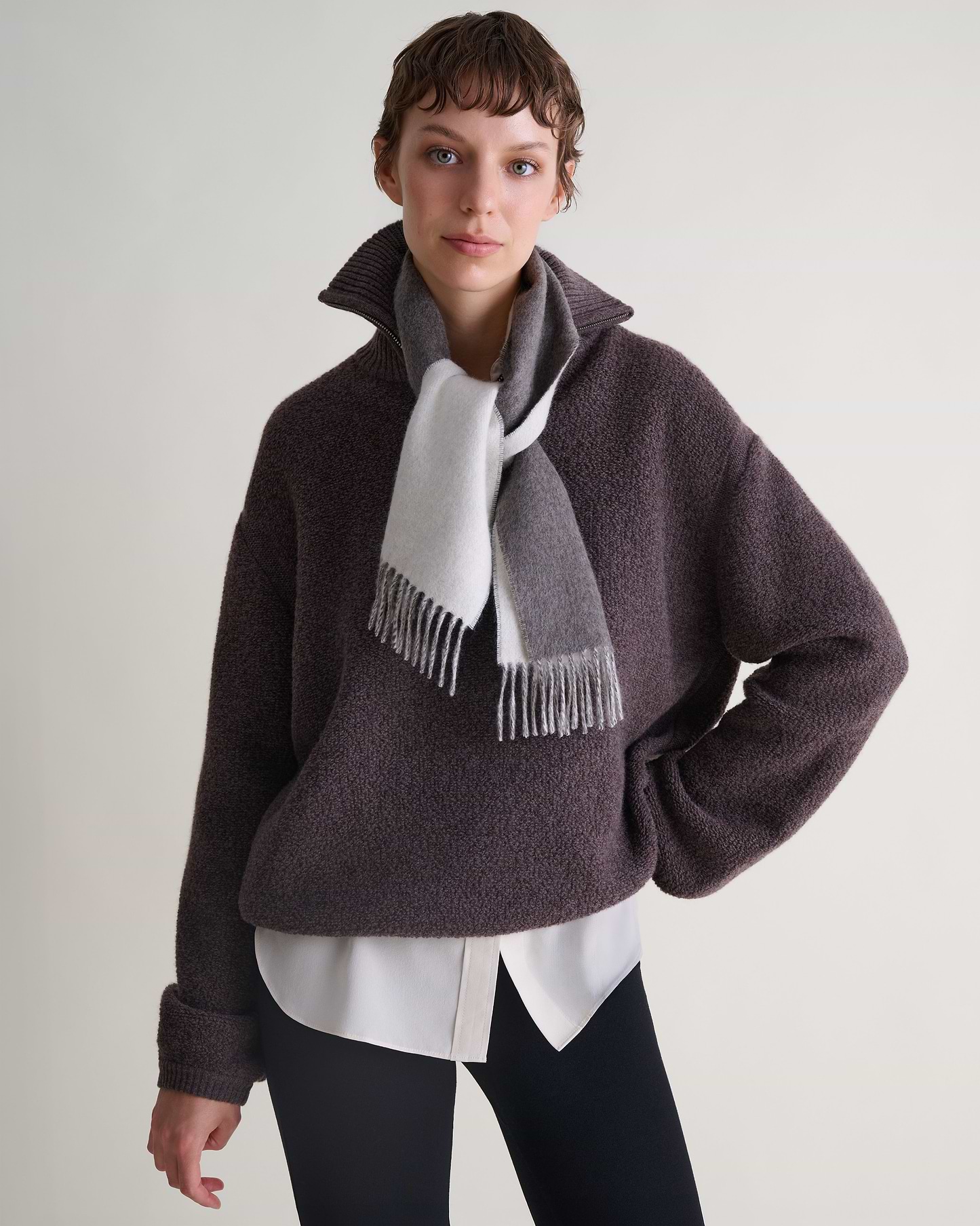 Double Faced Finest Cashmere Cravat - Mole/Buttermilk