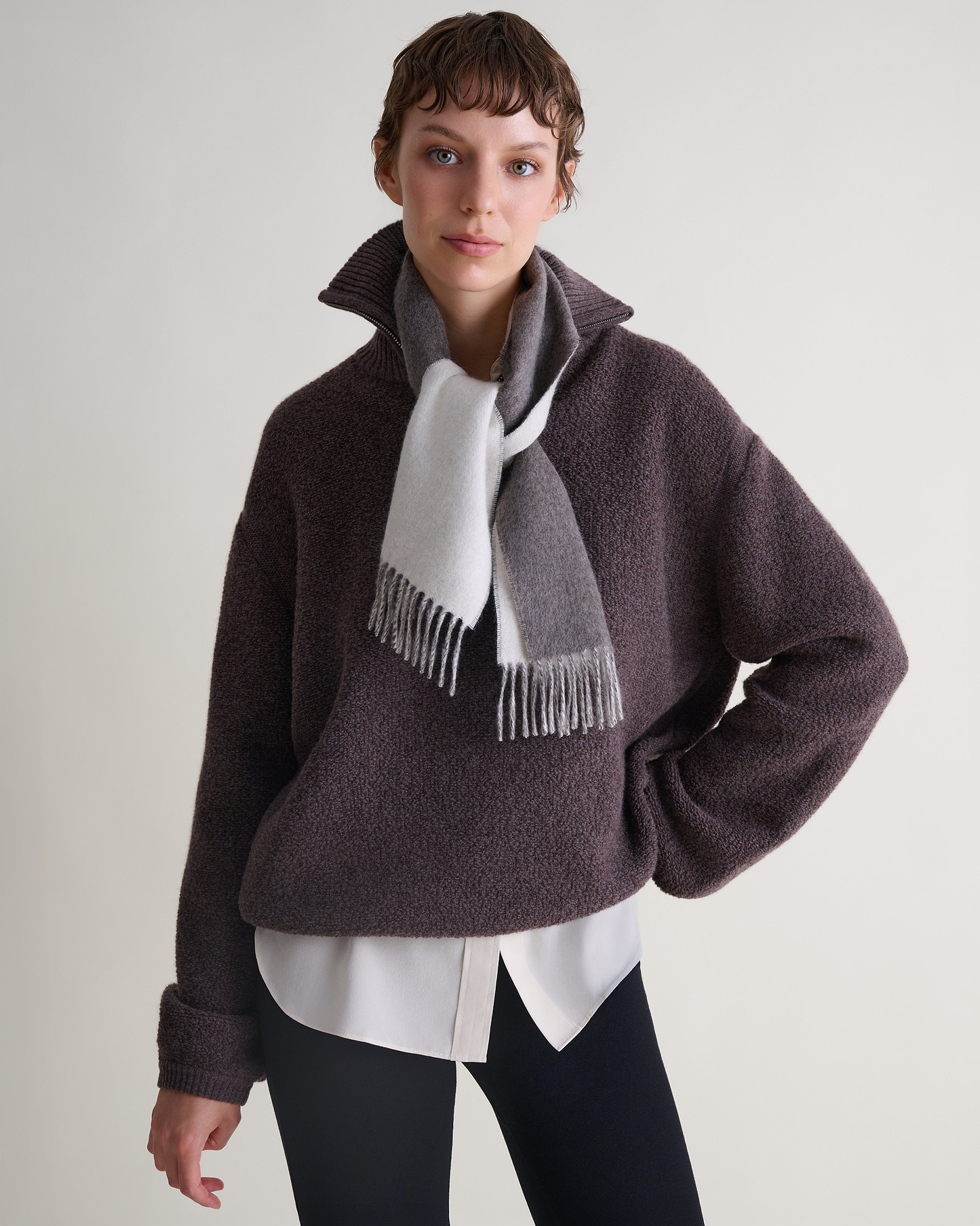 Double Faced Finest Cashmere Cravat - Mole/Buttermilk