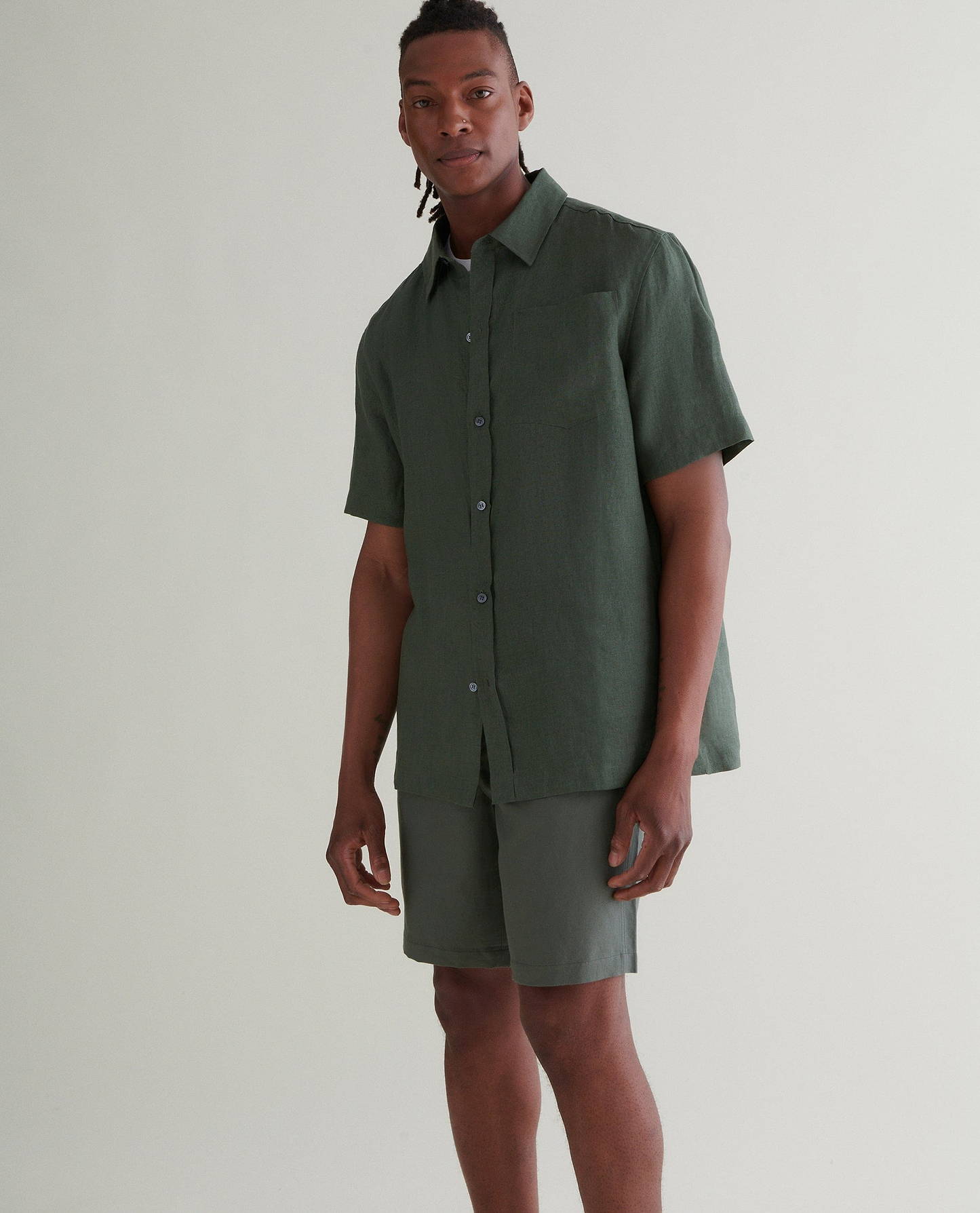 Men's Short Sleeved Organic Linen Shirt - Khaki
