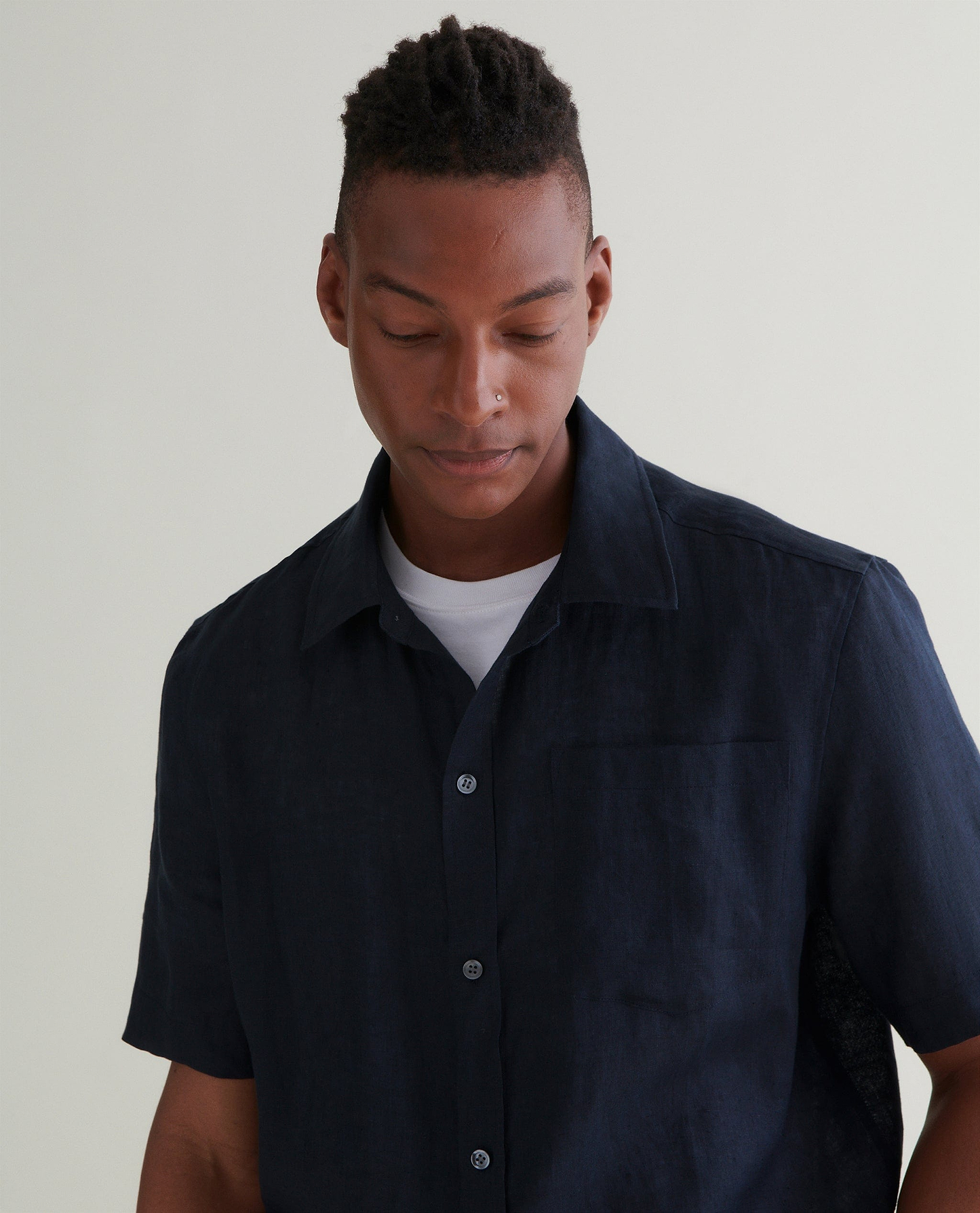 Men's Short Sleeved Organic Linen Shirt - Mood Indigo