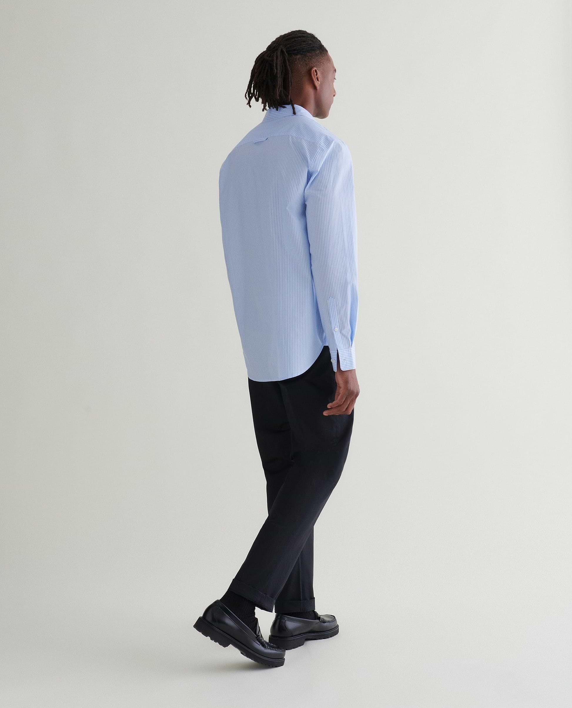 Men's Organic Cotton Poplin Shirt - Light Blue Stripe