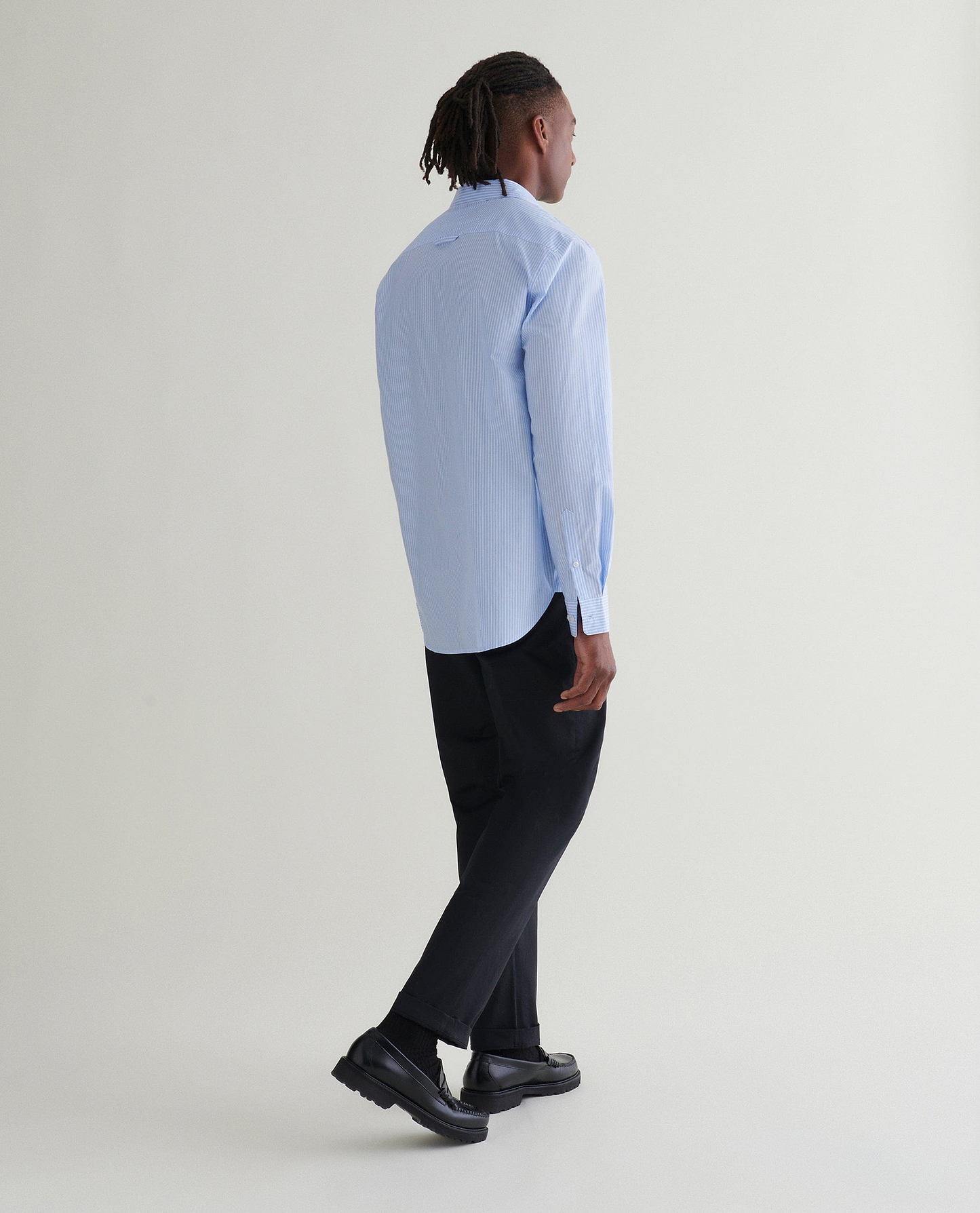 Men's Organic Cotton Poplin Shirt - Light Blue Stripe