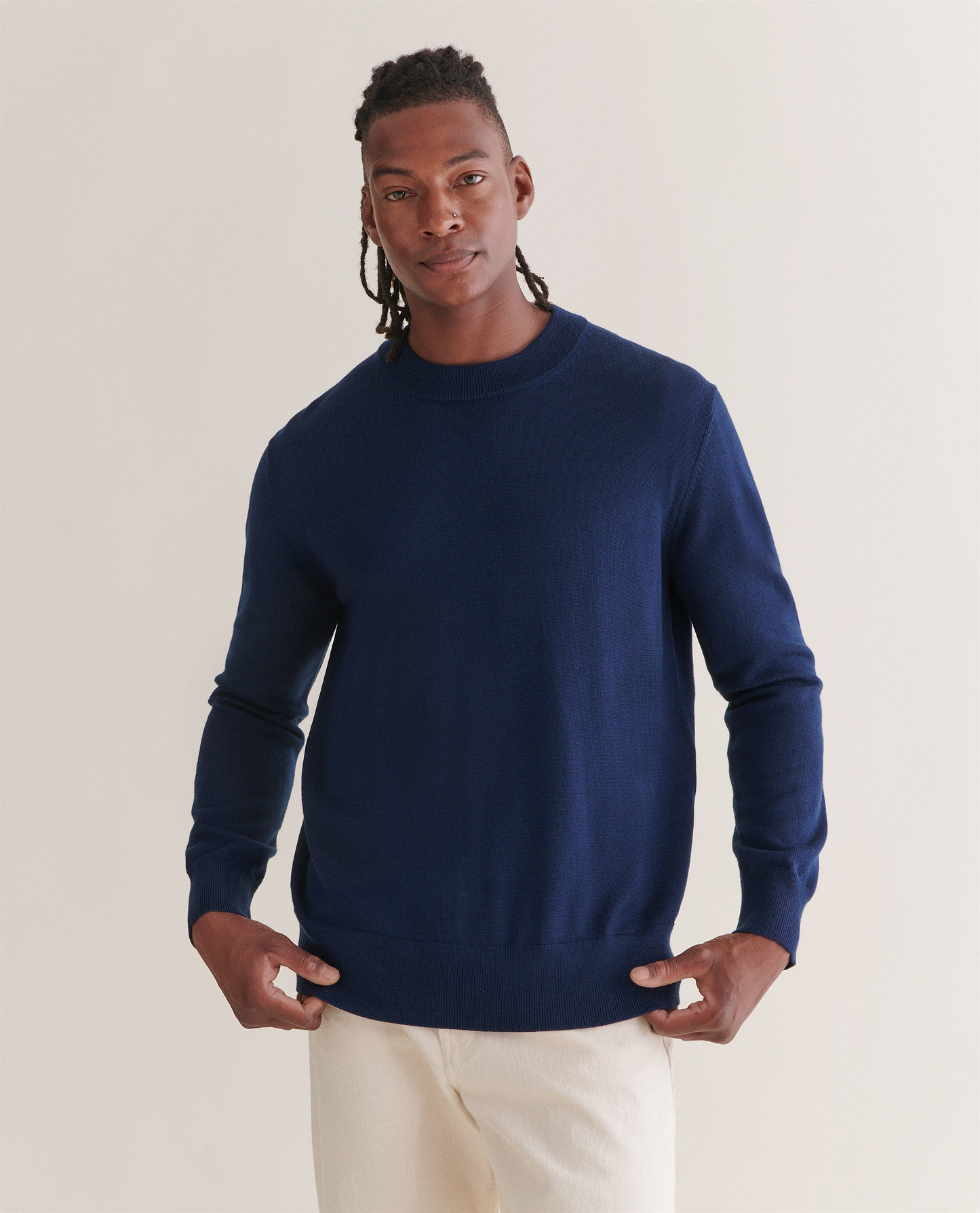 Men's Merino Mid-Weight Crew Neck Jumper - Navy