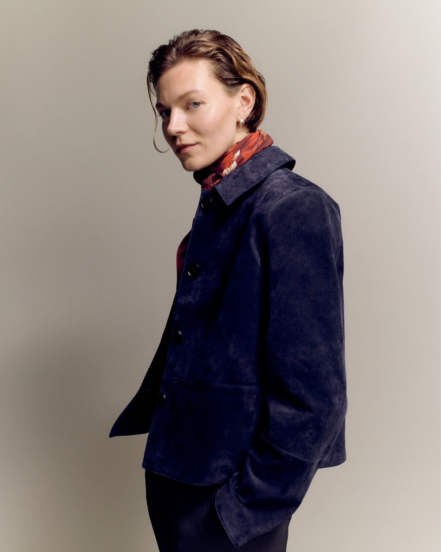 Silk Check Printed Scarf - Red