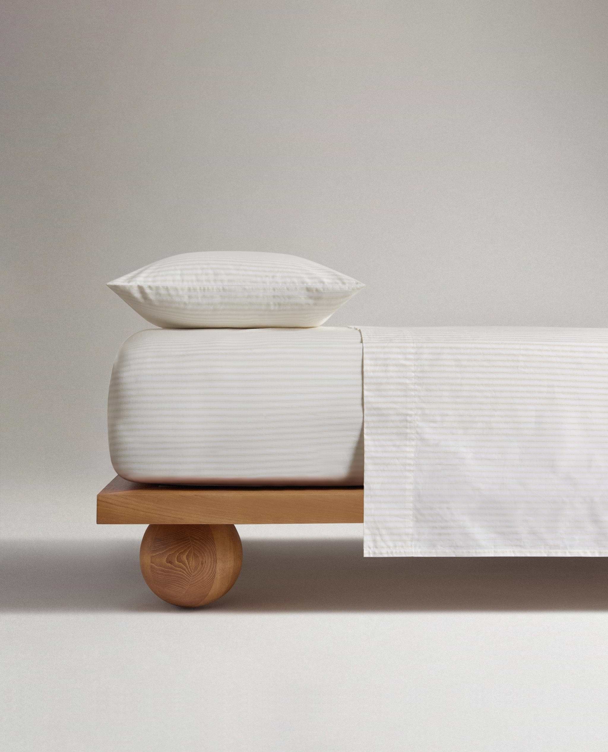 The Crisp & Cool Organic Luxury Flat Sheet - Buttermilk Ticking Stripe