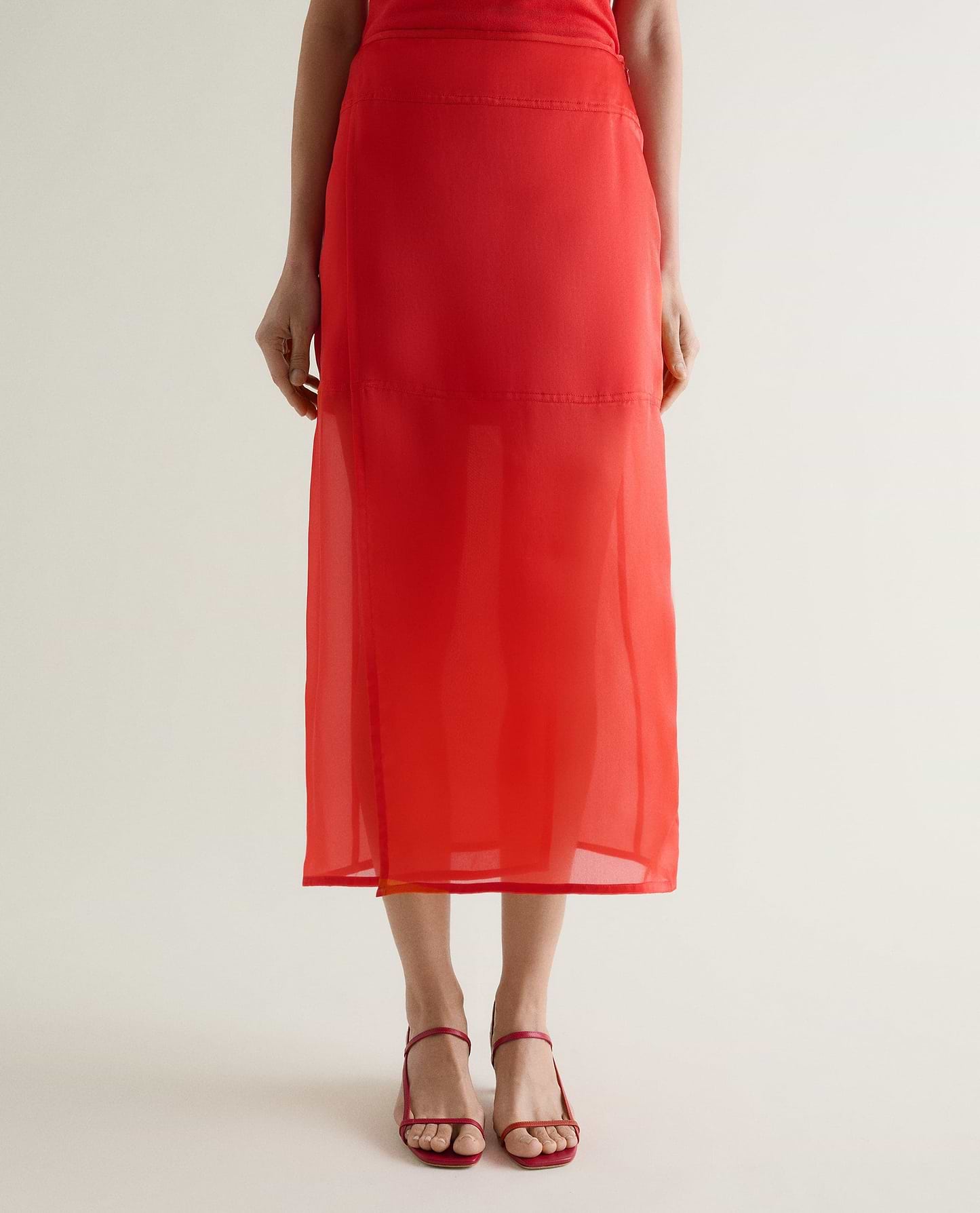 Women's Silk Organza Panelled Skirt - Red