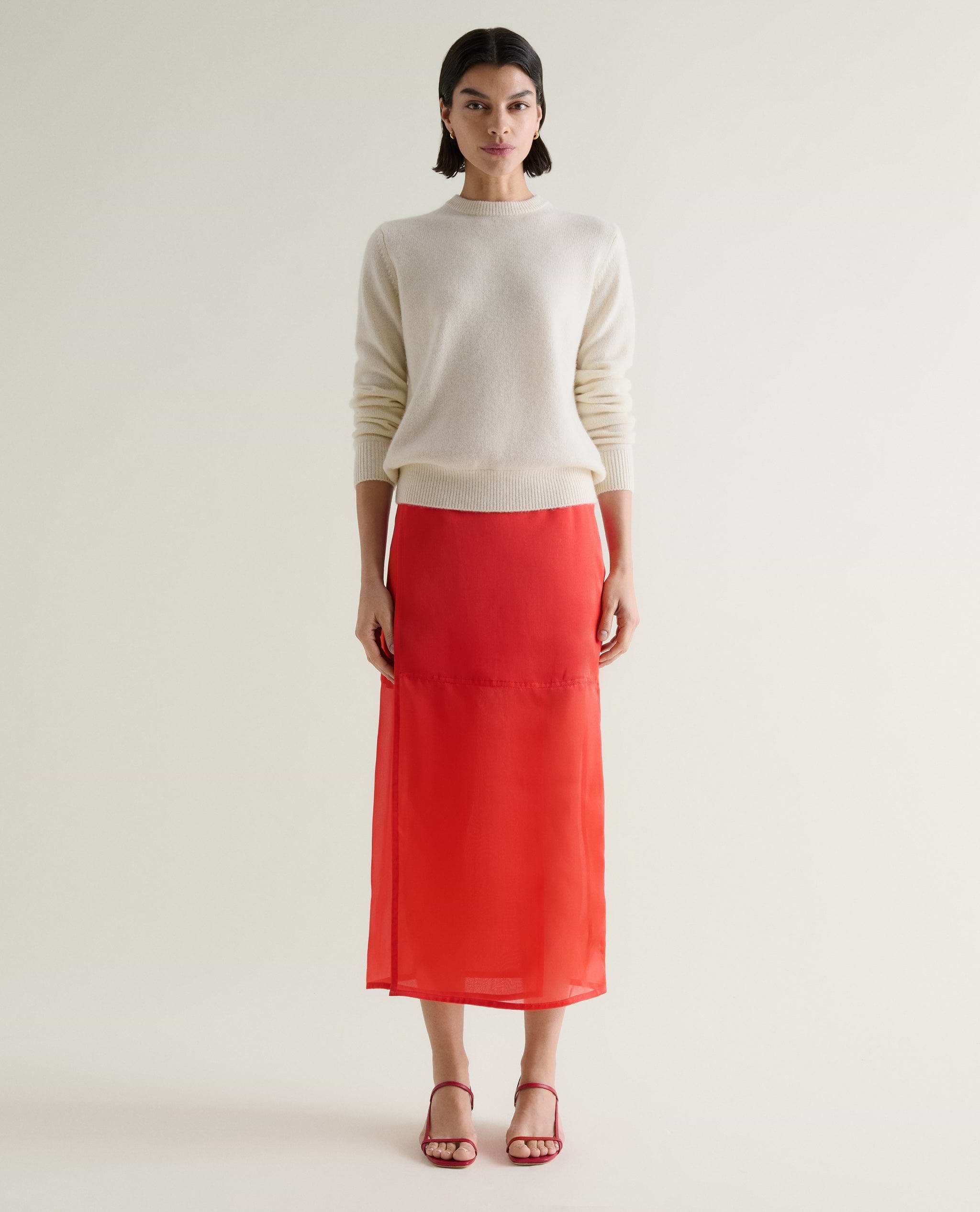 Women's Silk Organza Panelled Skirt - Red