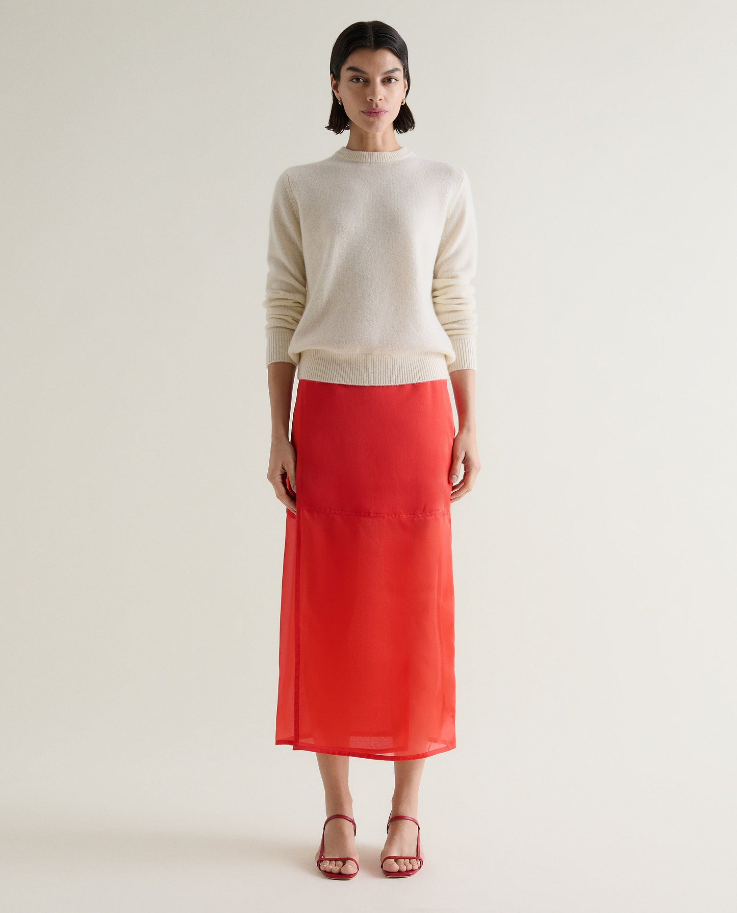 Women's Silk Organza Panelled Skirt - Red
