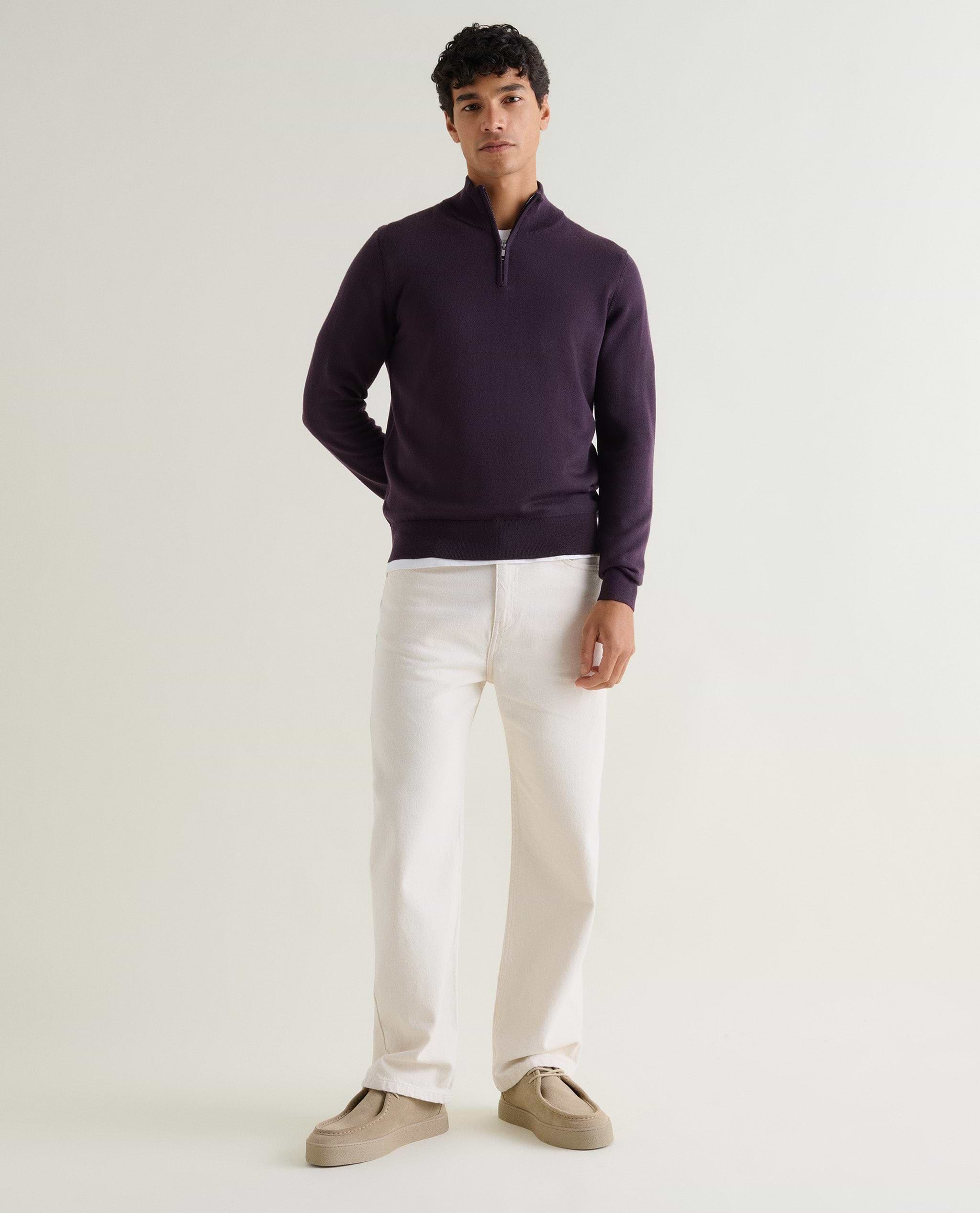 Men's Fine Merino 1/4 Zip Jumper - Umber